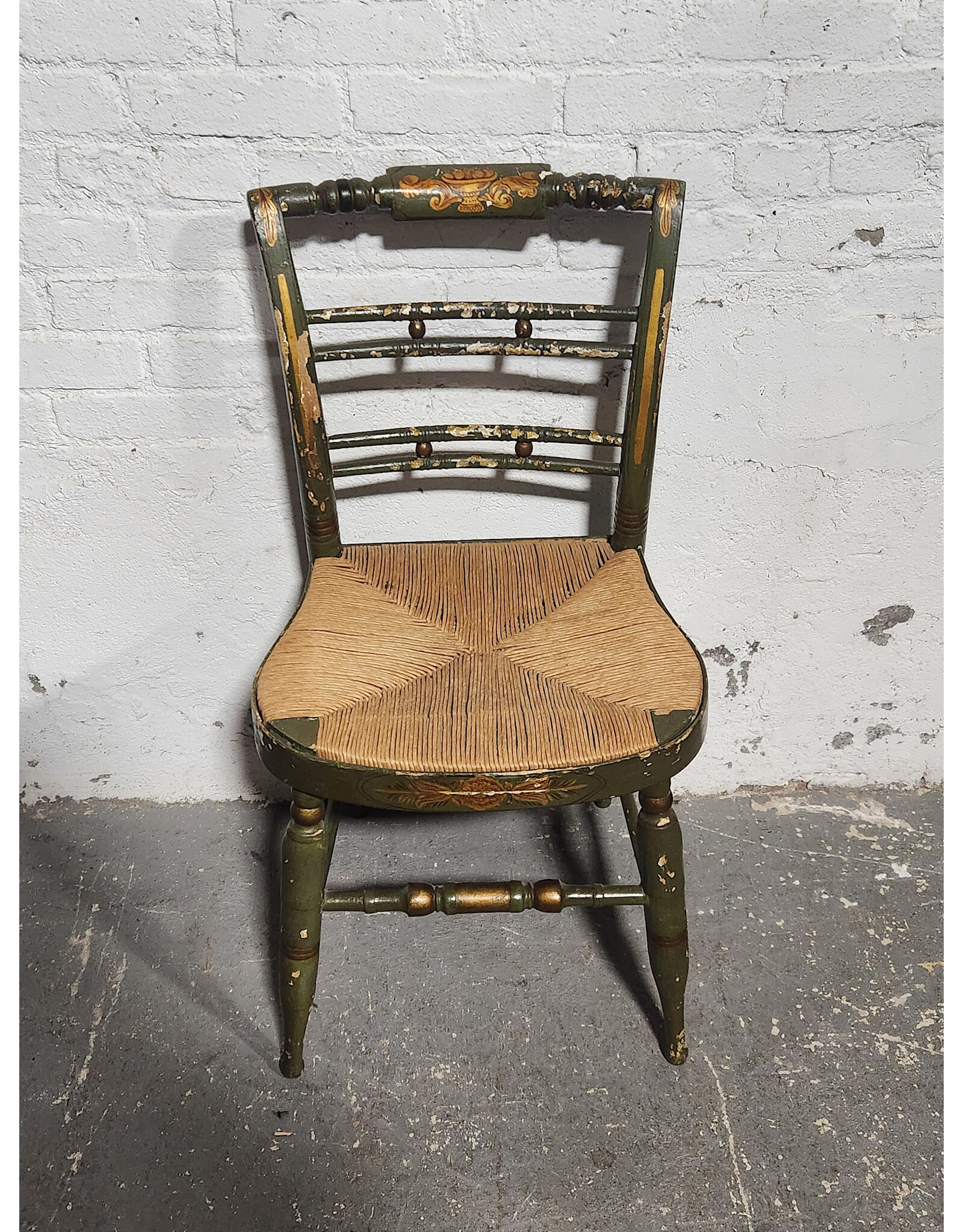 Antique Hitchcock Style Rush Seat Painted Chair