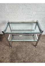 MCM Low Chrome and Glass Rolling Cart