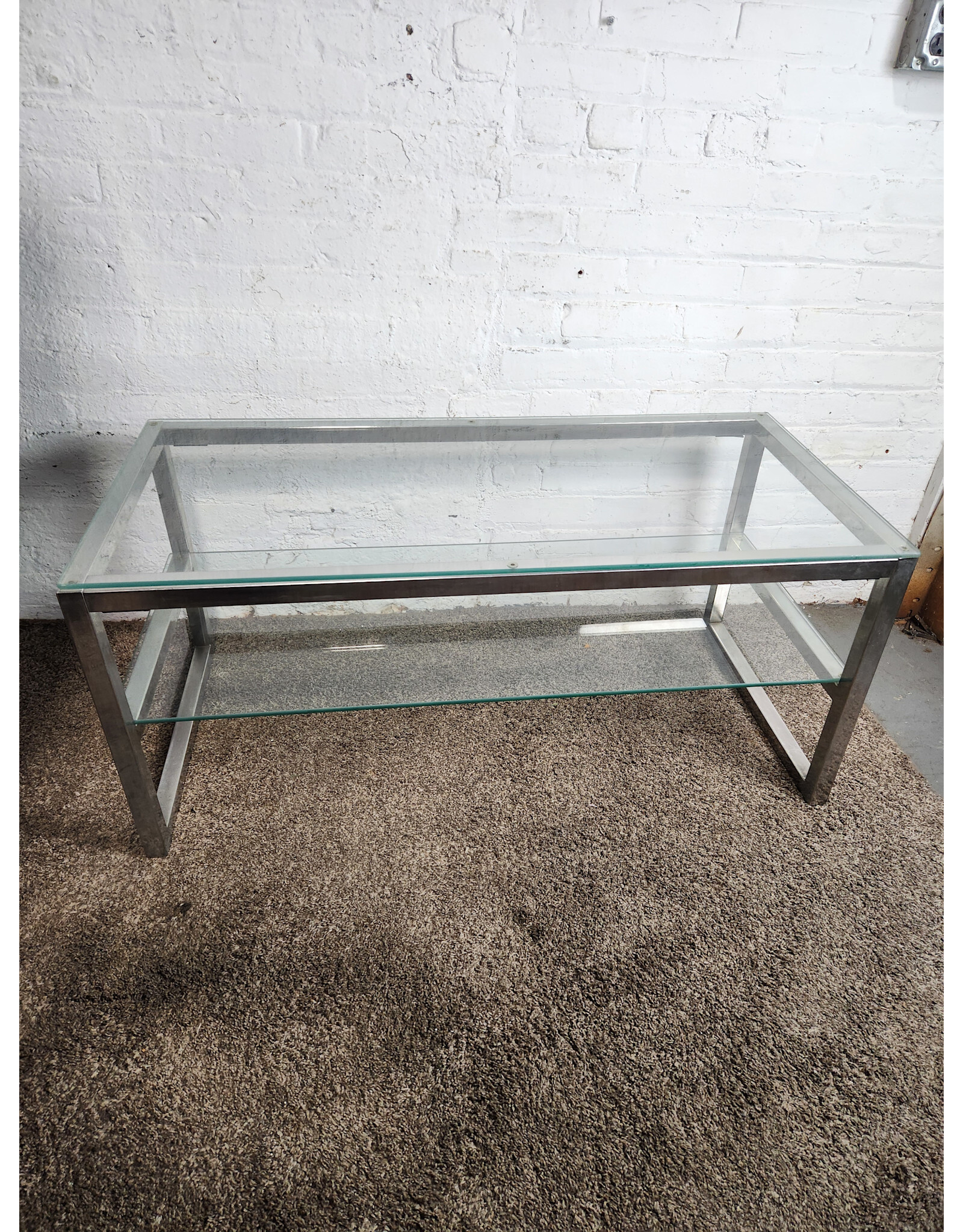 Vintage IKEA Rectangular Chrome and Glass 2-tier Coffee Table