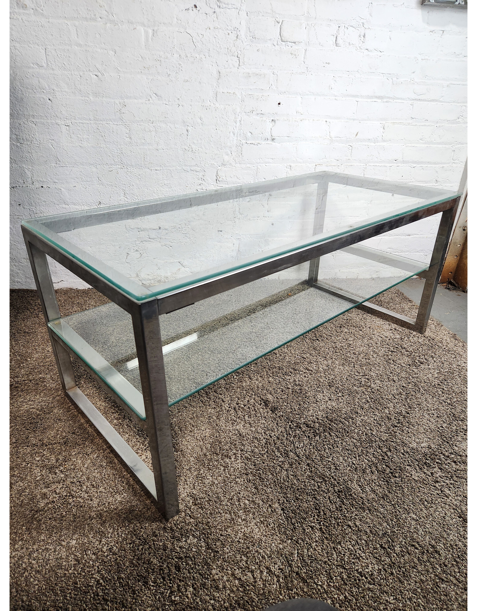 Vintage IKEA Rectangular Chrome and Glass 2-tier Coffee Table
