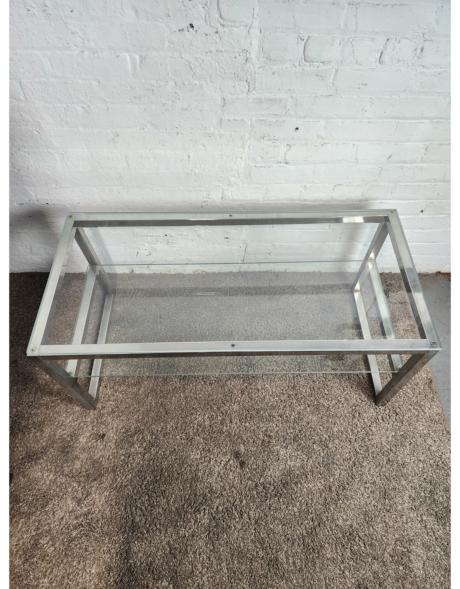 Vintage IKEA Rectangular Chrome and Glass 2-tier Coffee Table