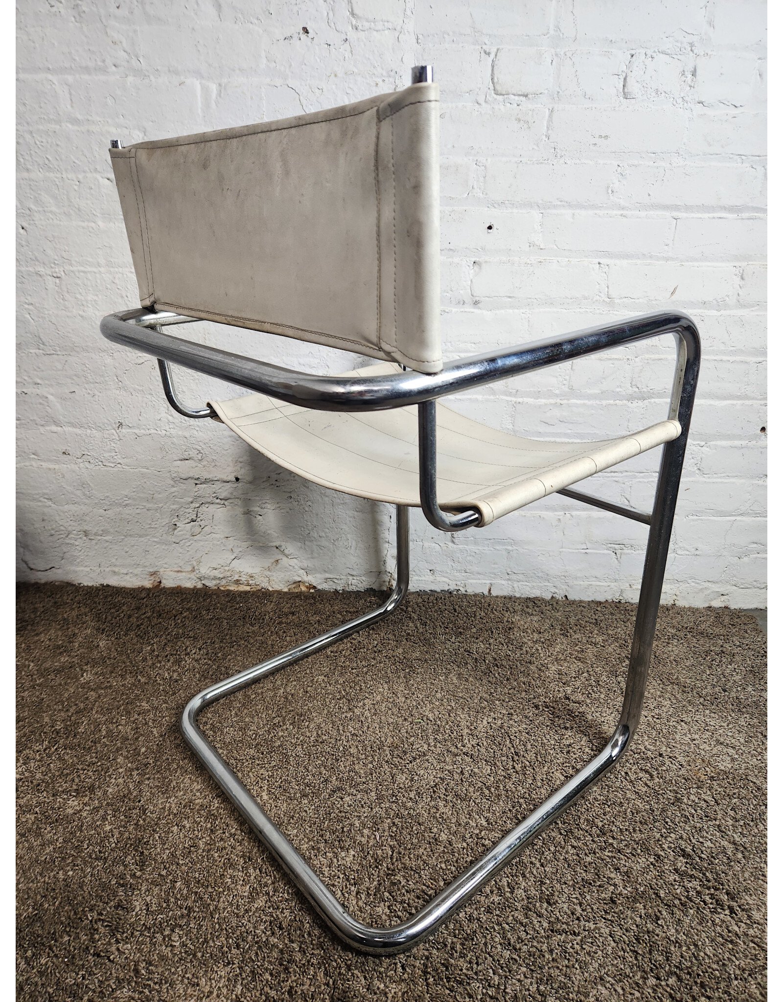 MCM White Leather Cantilever Armchair