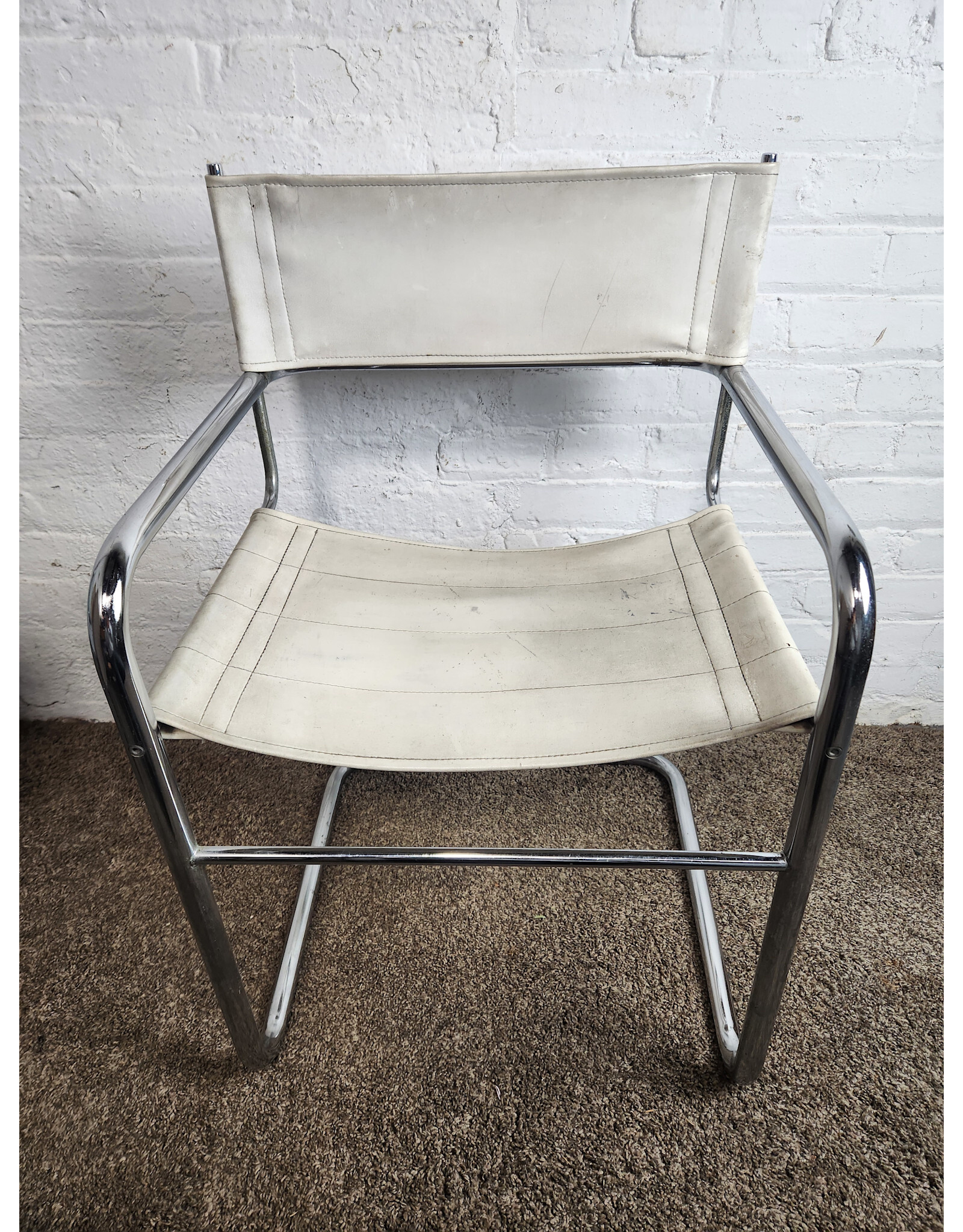 MCM White Leather Cantilever Armchair