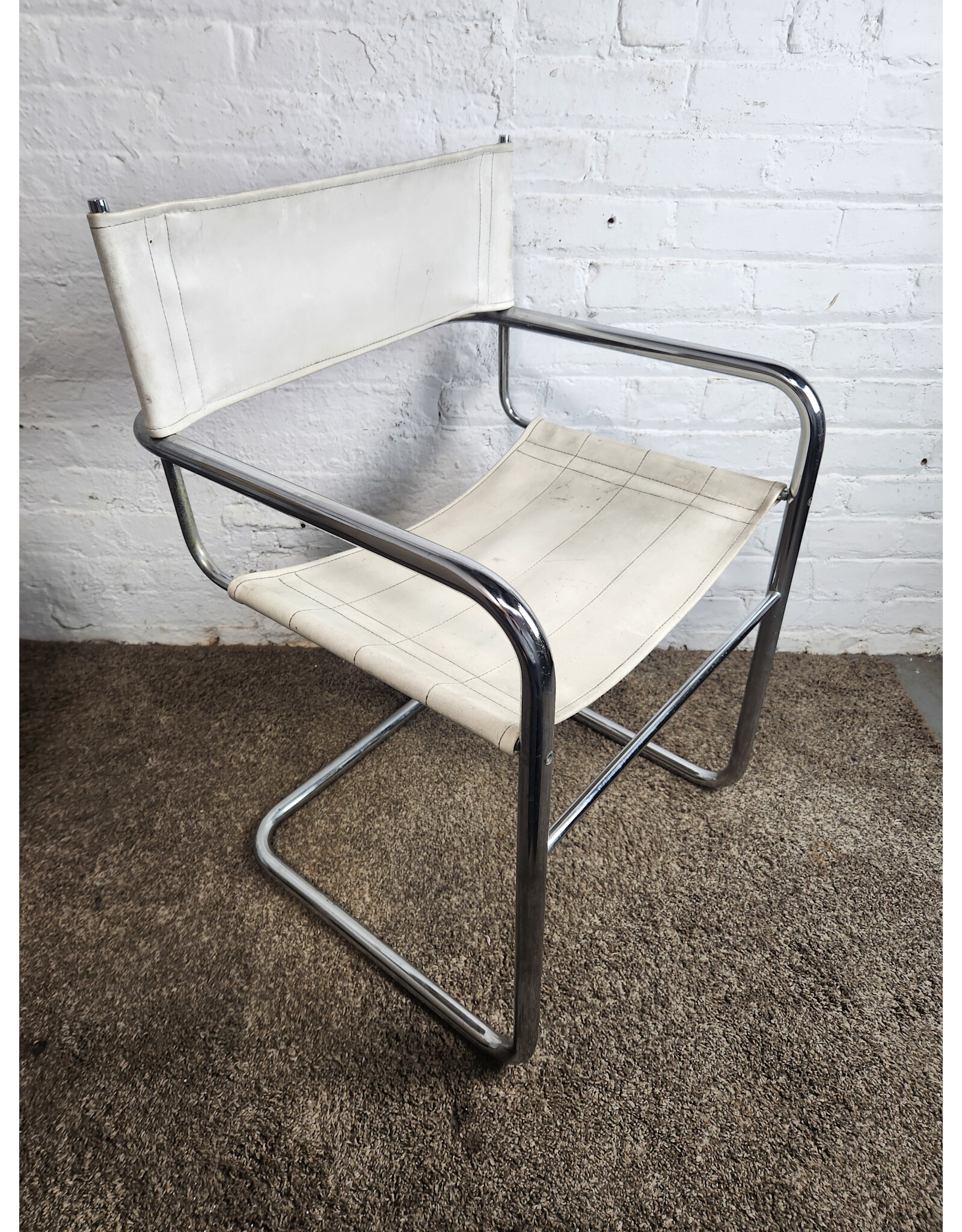 MCM White Leather Cantilever Armchair