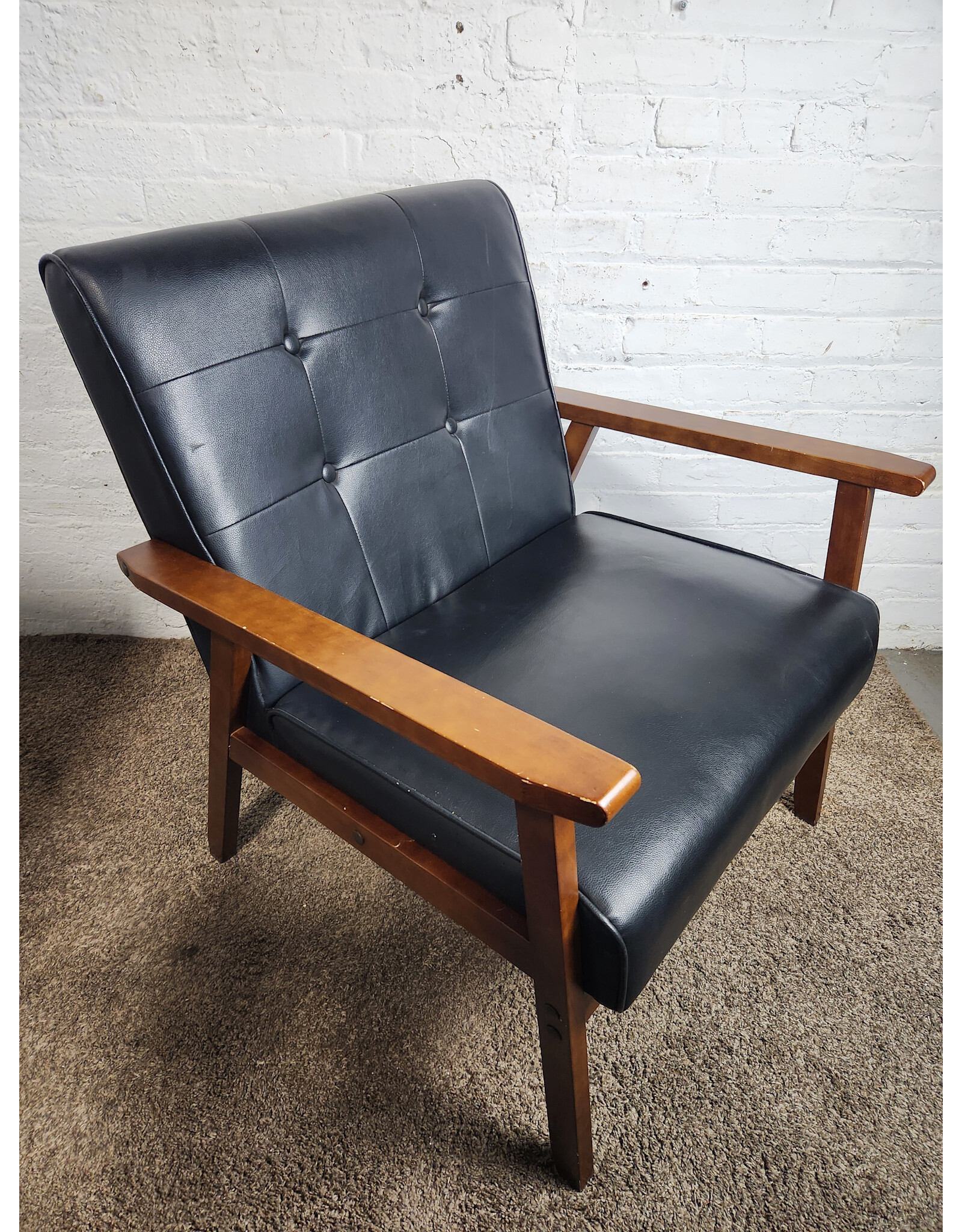 Modern MCM Style Faux Leather Armchair