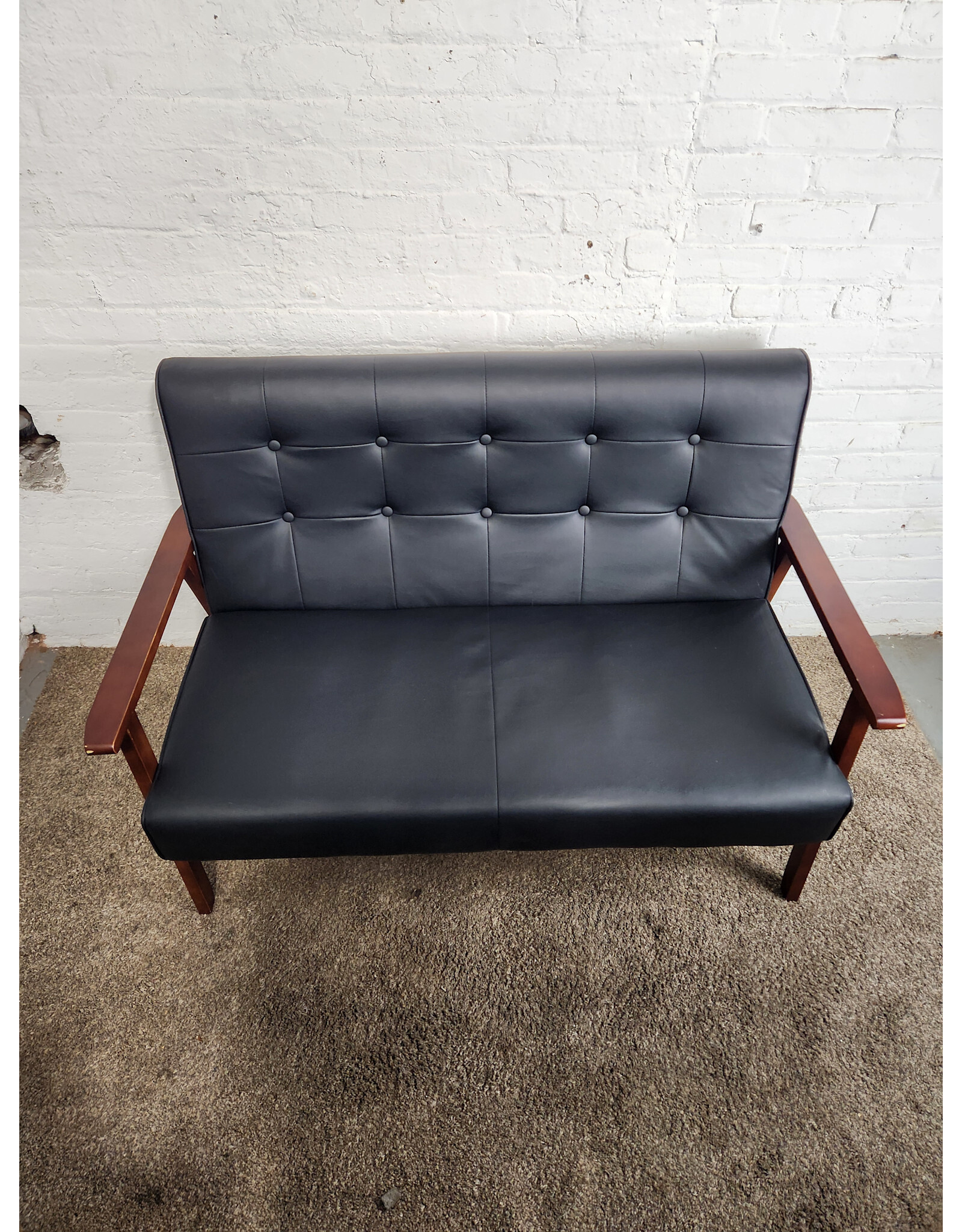 Modern MCM Style Faux Leather Loveseat