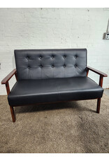 Modern MCM Style Faux Leather Loveseat