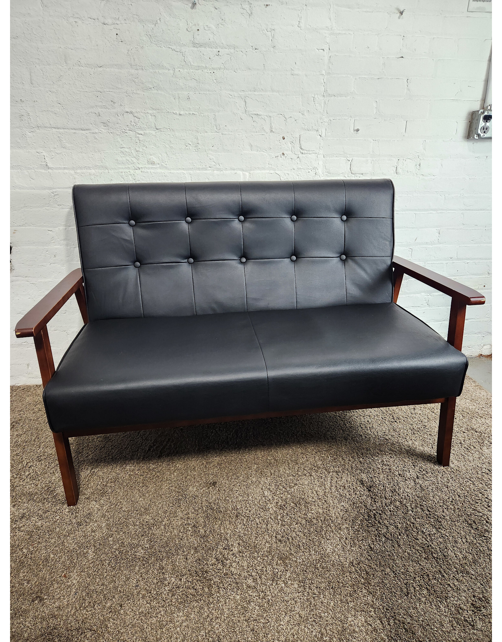 Modern MCM Style Faux Leather Loveseat