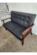 Modern MCM Style Faux Leather Loveseat