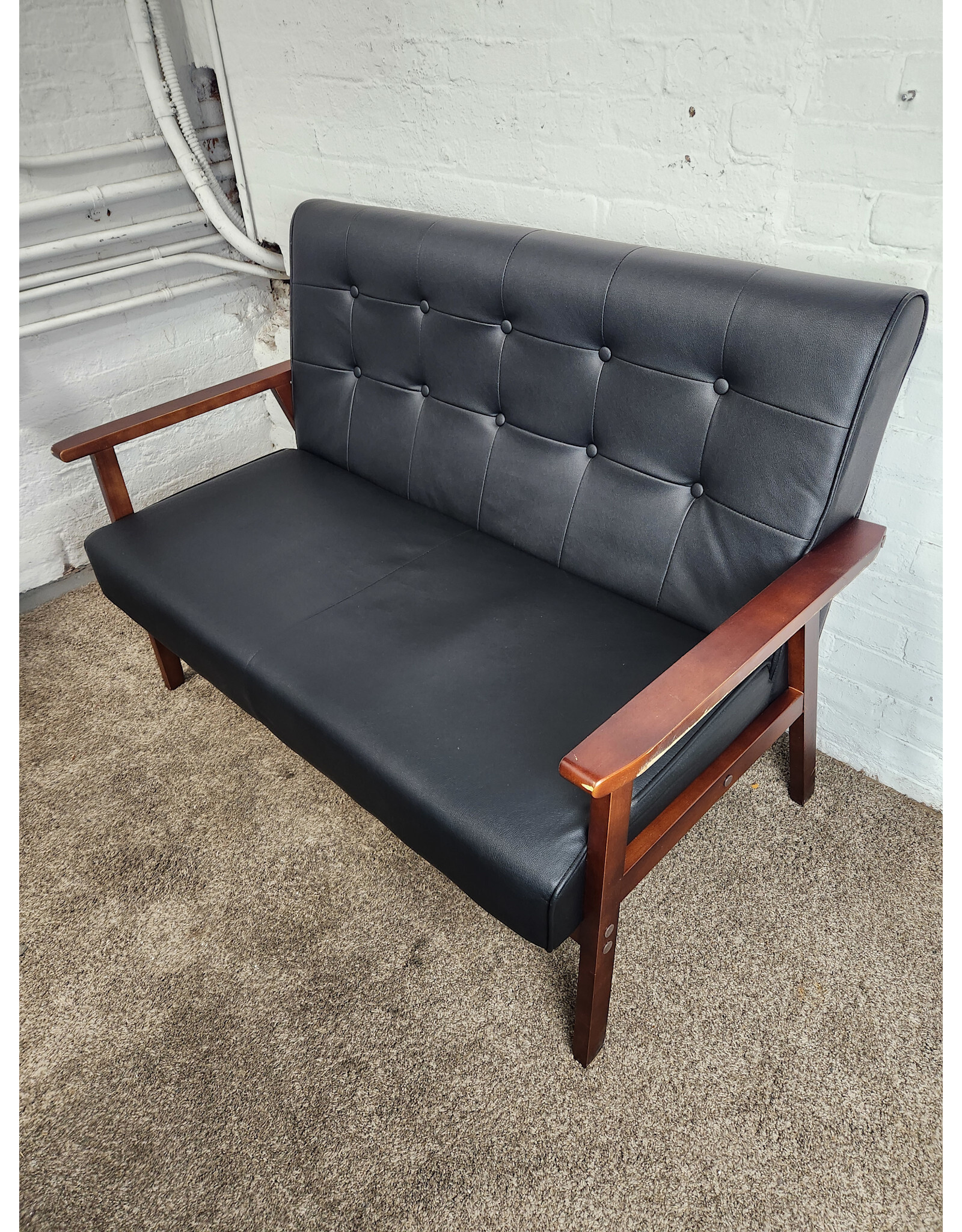 Modern MCM Style Faux Leather Loveseat