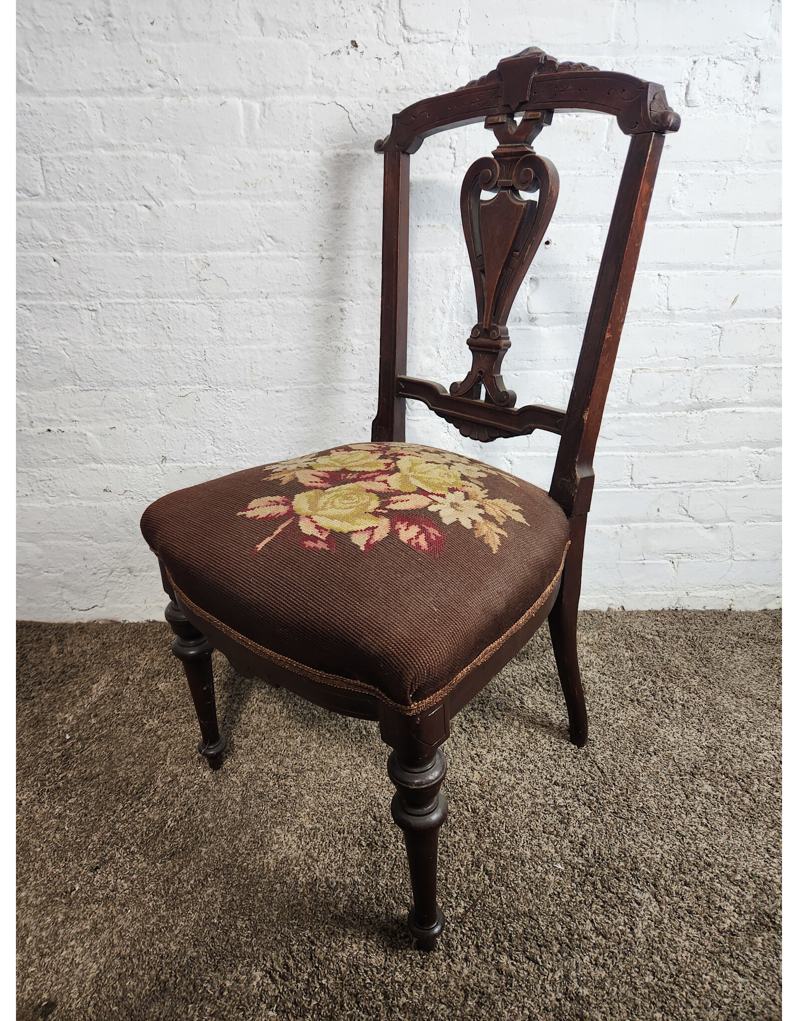 Victorian Renaissance Revival Cross-stitch Seat Dining Chair
