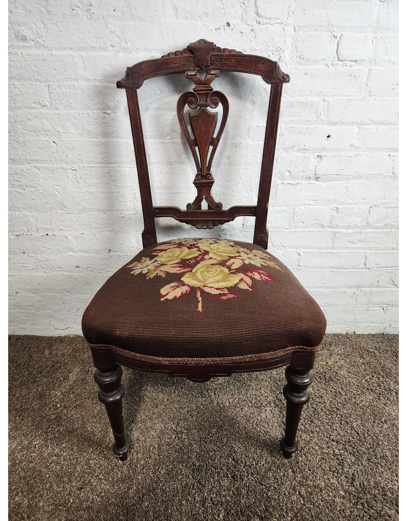 Victorian Renaissance Revival Cross-stitch Seat Dining Chair