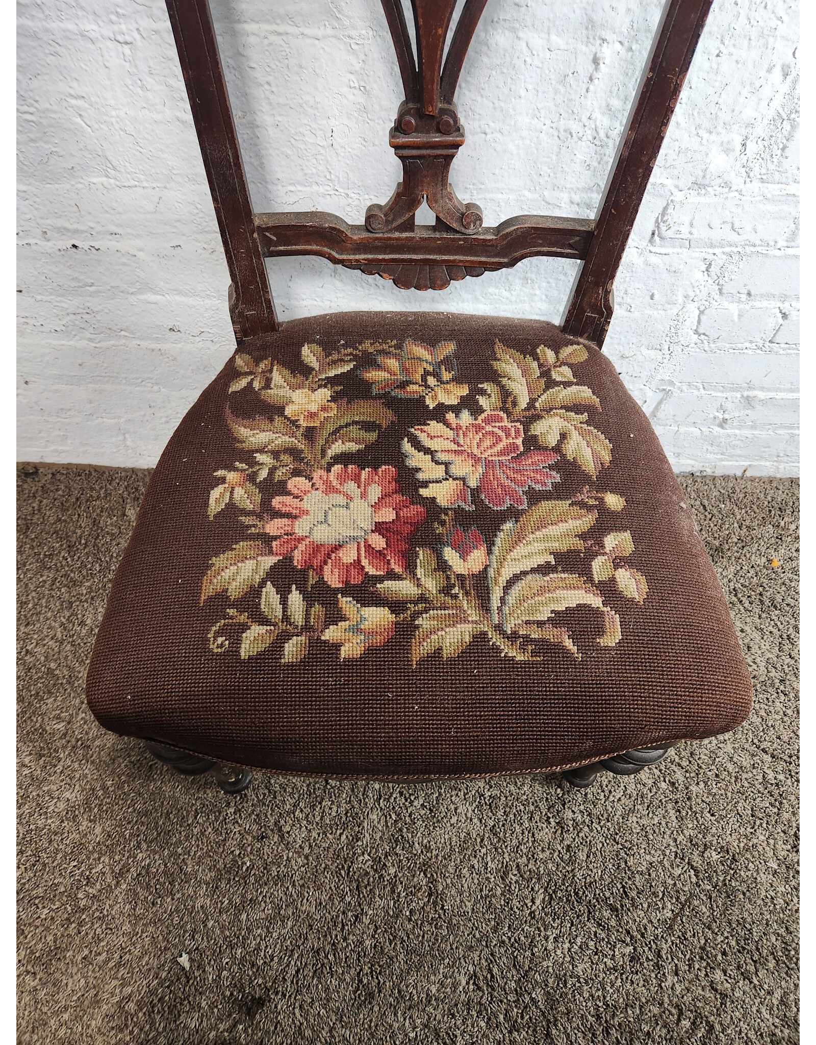 Victorian Renaissance Revival Cross-stitch Seat Dining Chair