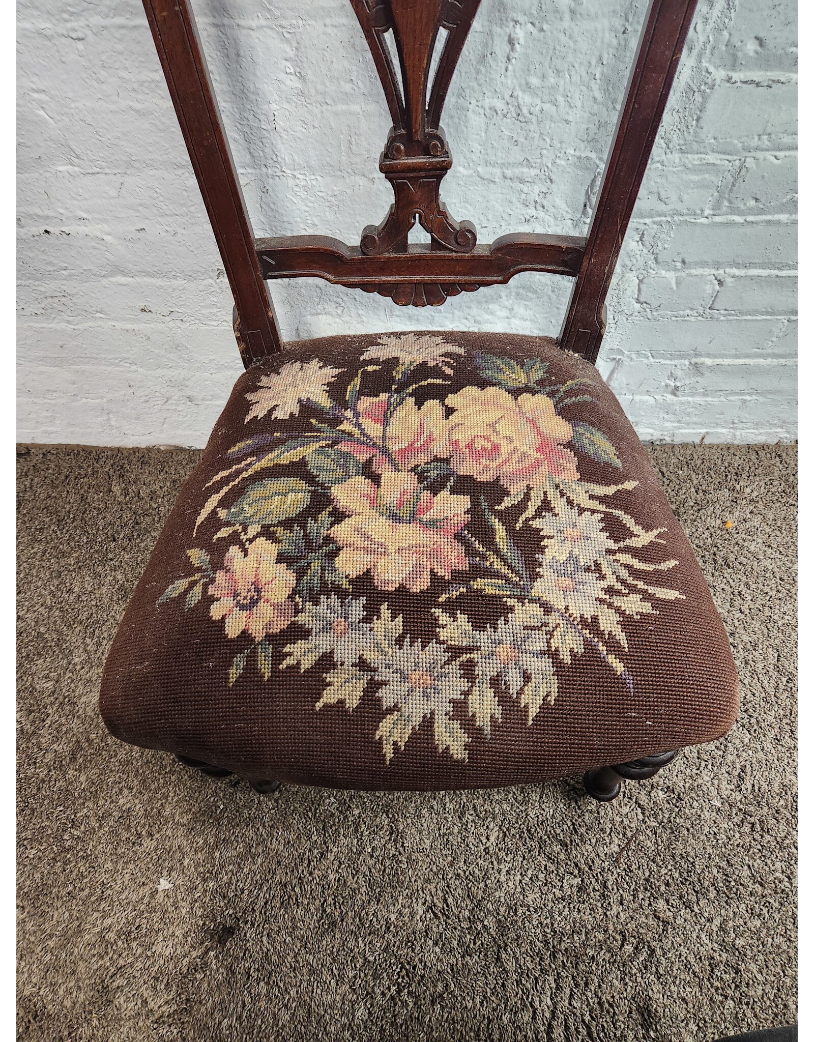 Victorian Renaissance Revival Cross-stitch Seat Dining Chair