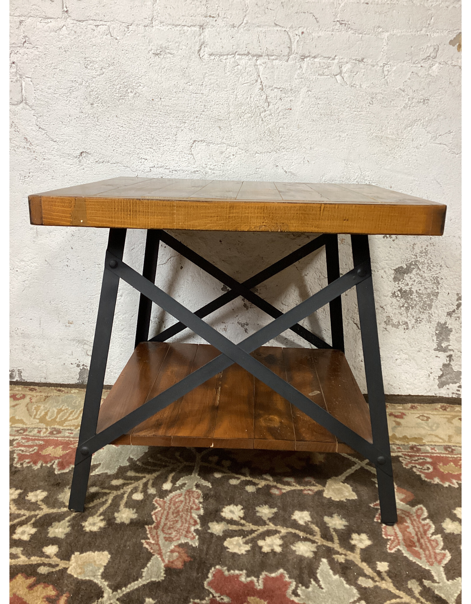 Pine Wood Steel Frame Chandler End Table