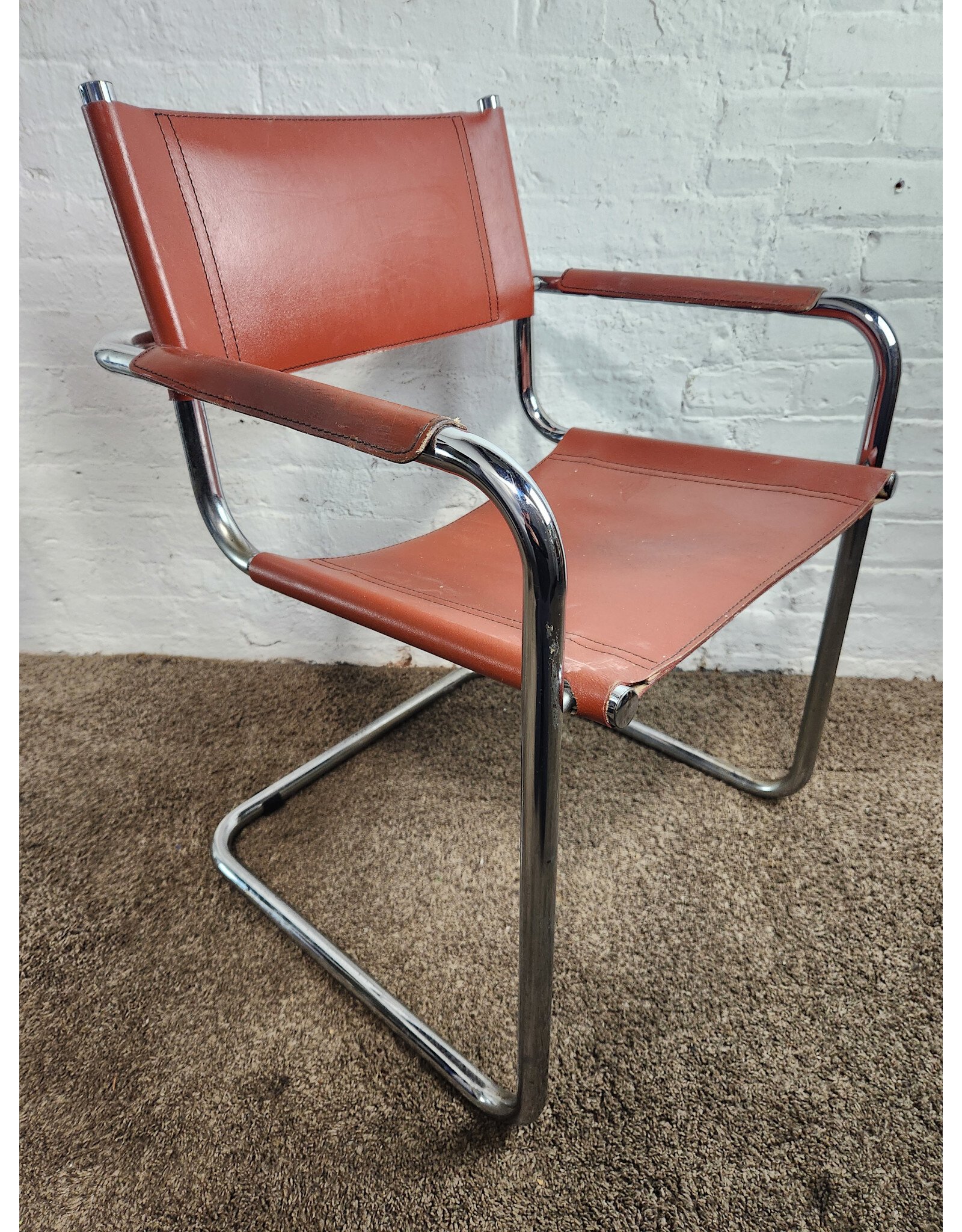 Vintage Mart Stam Style Chrome and Leather Cantilever Chair