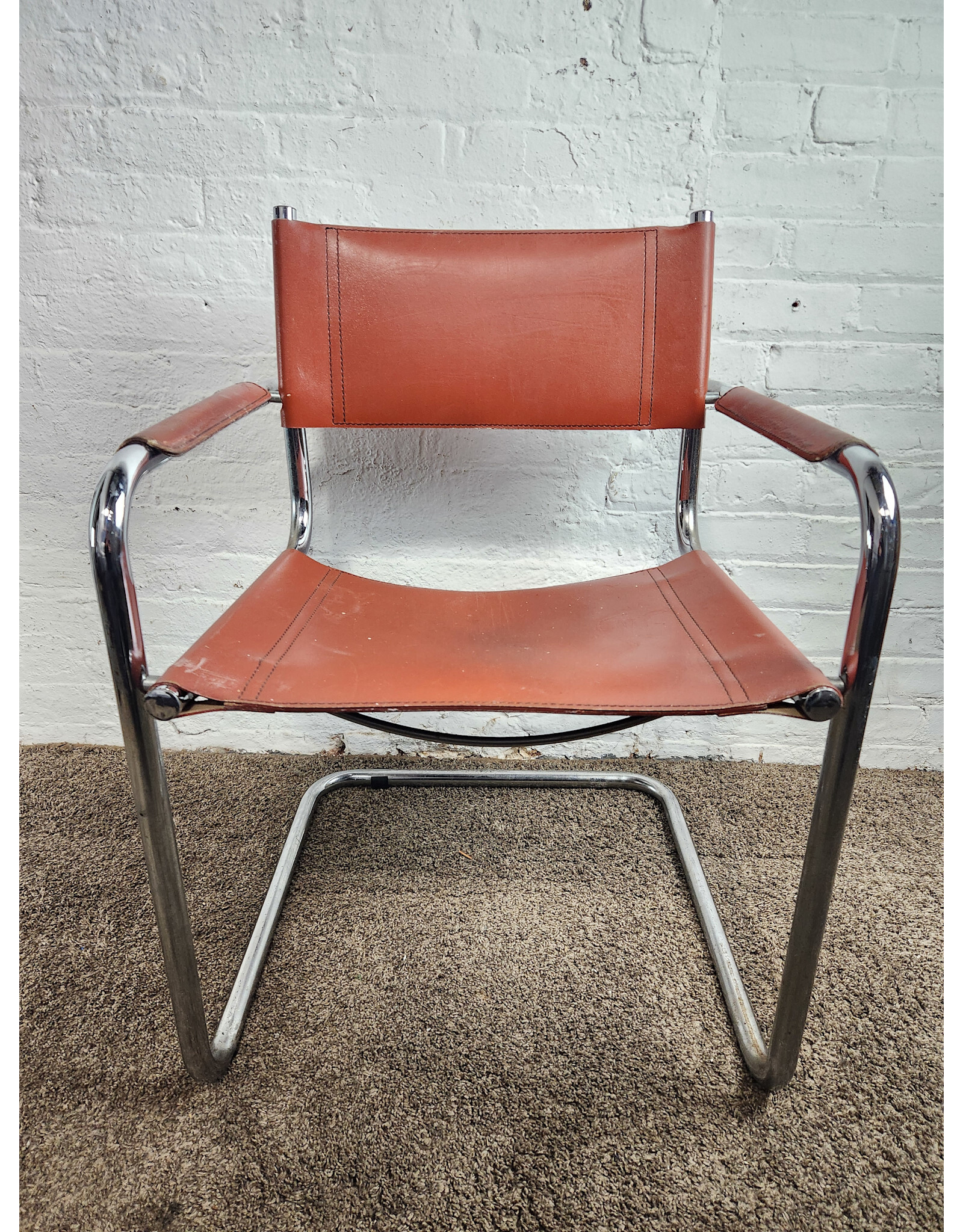 Vintage Mart Stam Style Chrome and Leather Cantilever Chair