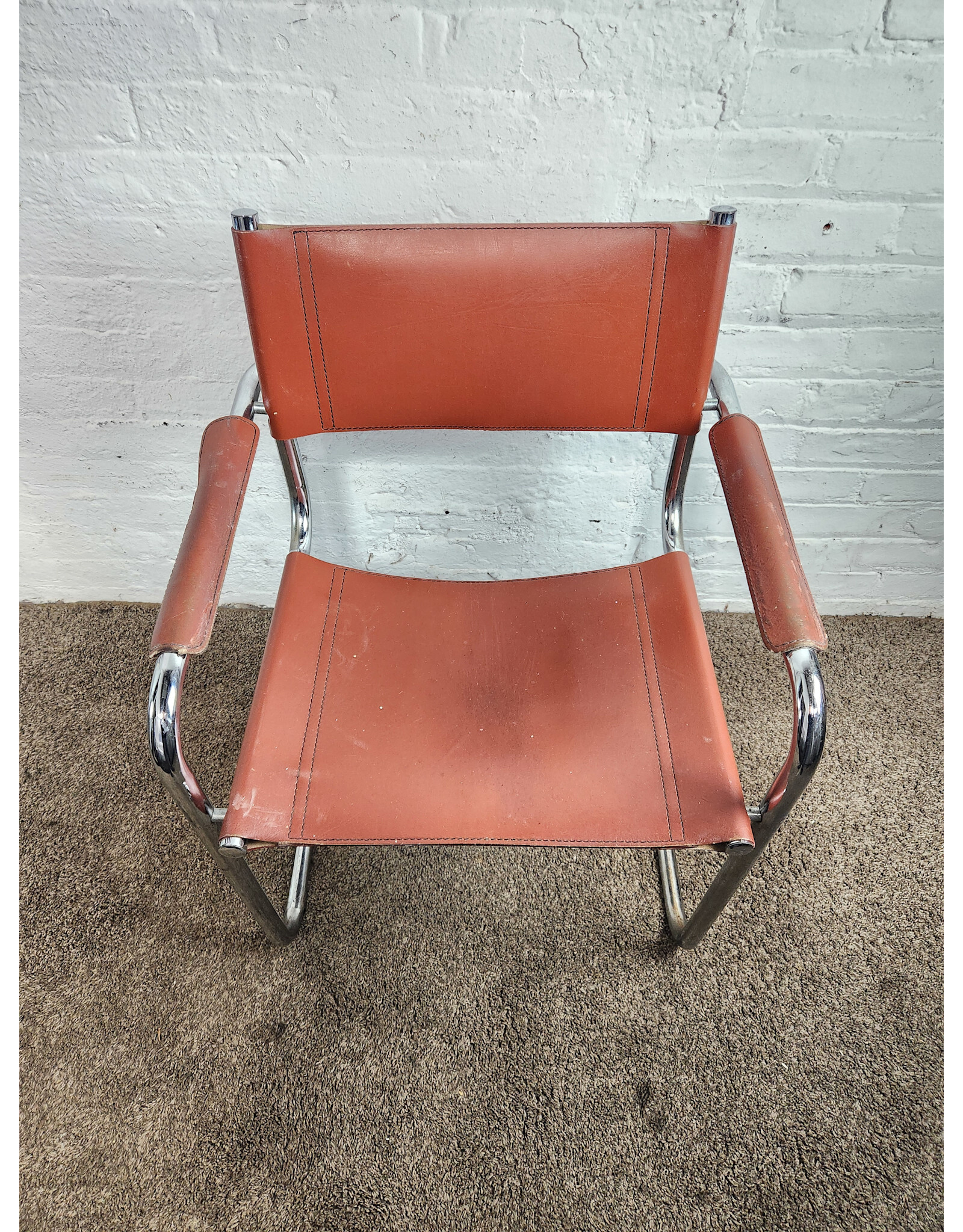 Vintage Mart Stam Style Chrome and Leather Cantilever Chair