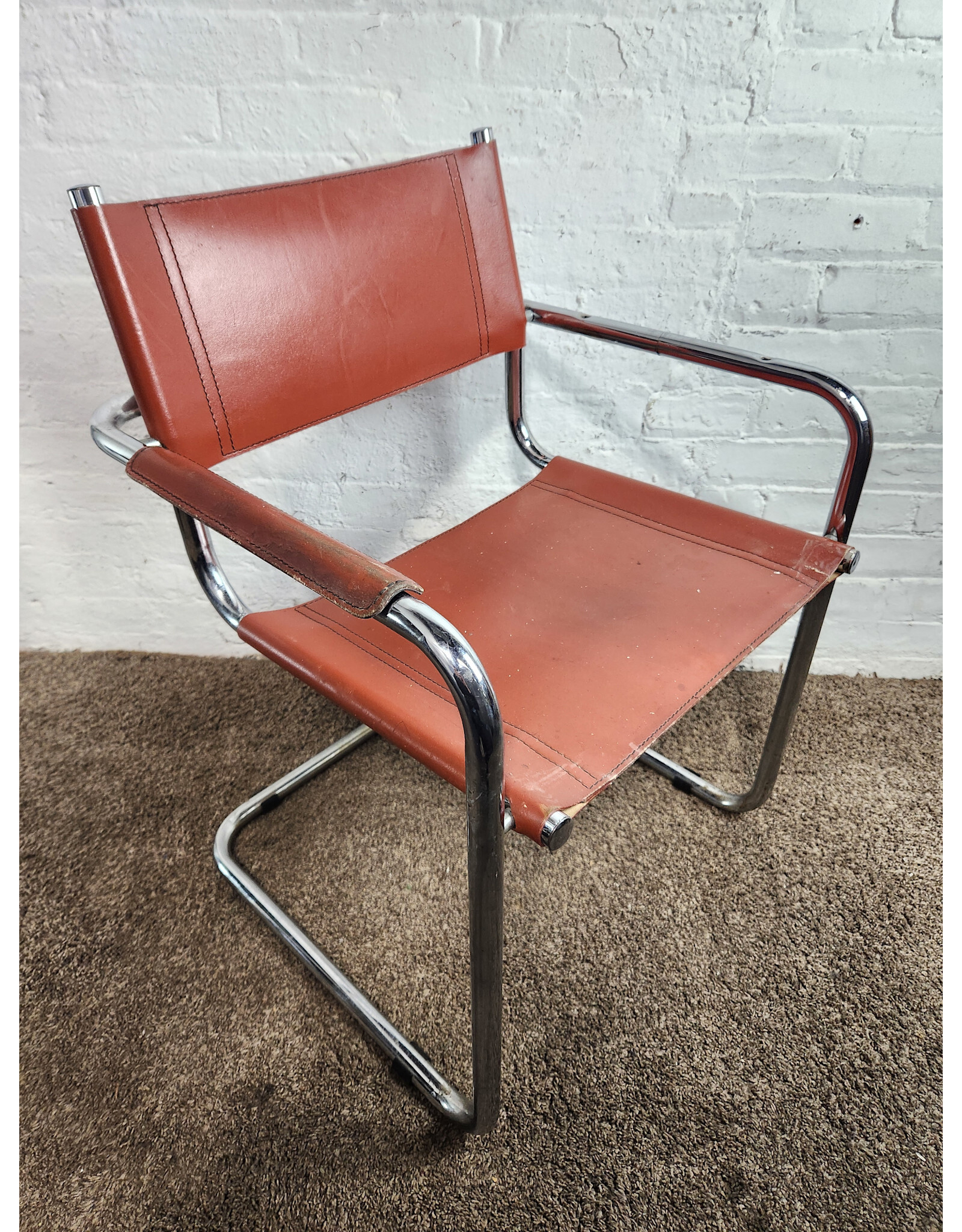 Vintage Chrome and Leather Cantilever Chair (Missing 1 Arm Rest)