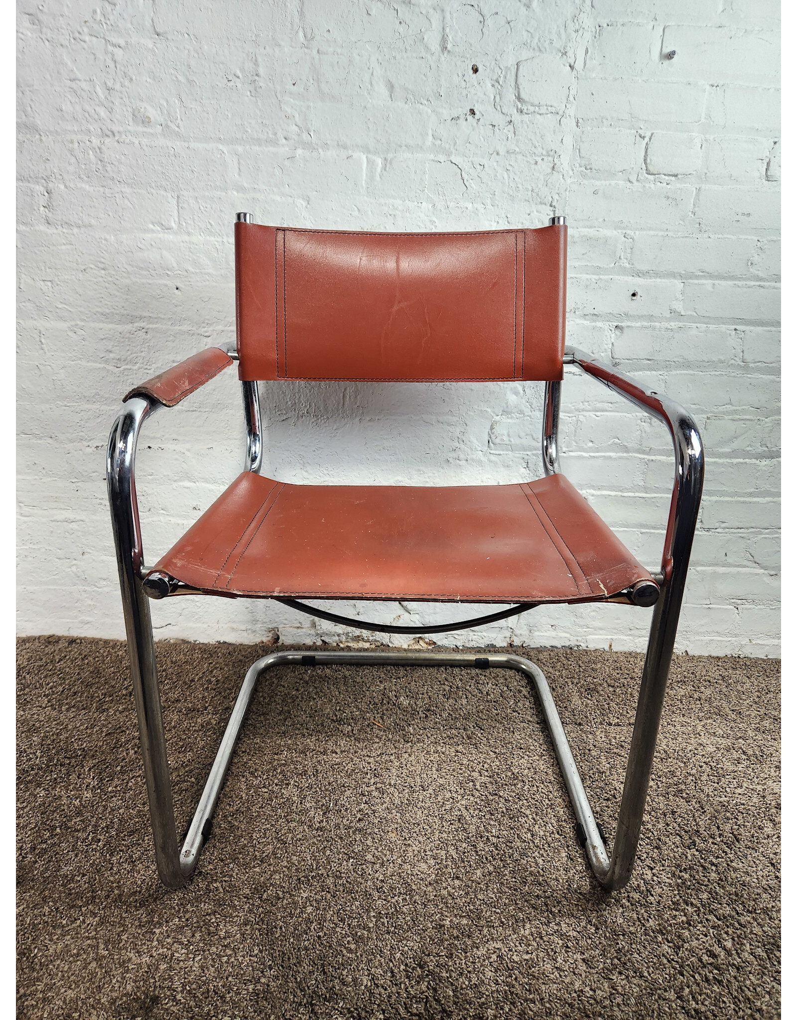 Vintage Chrome and Leather Cantilever Chair (Missing 1 Arm Rest)
