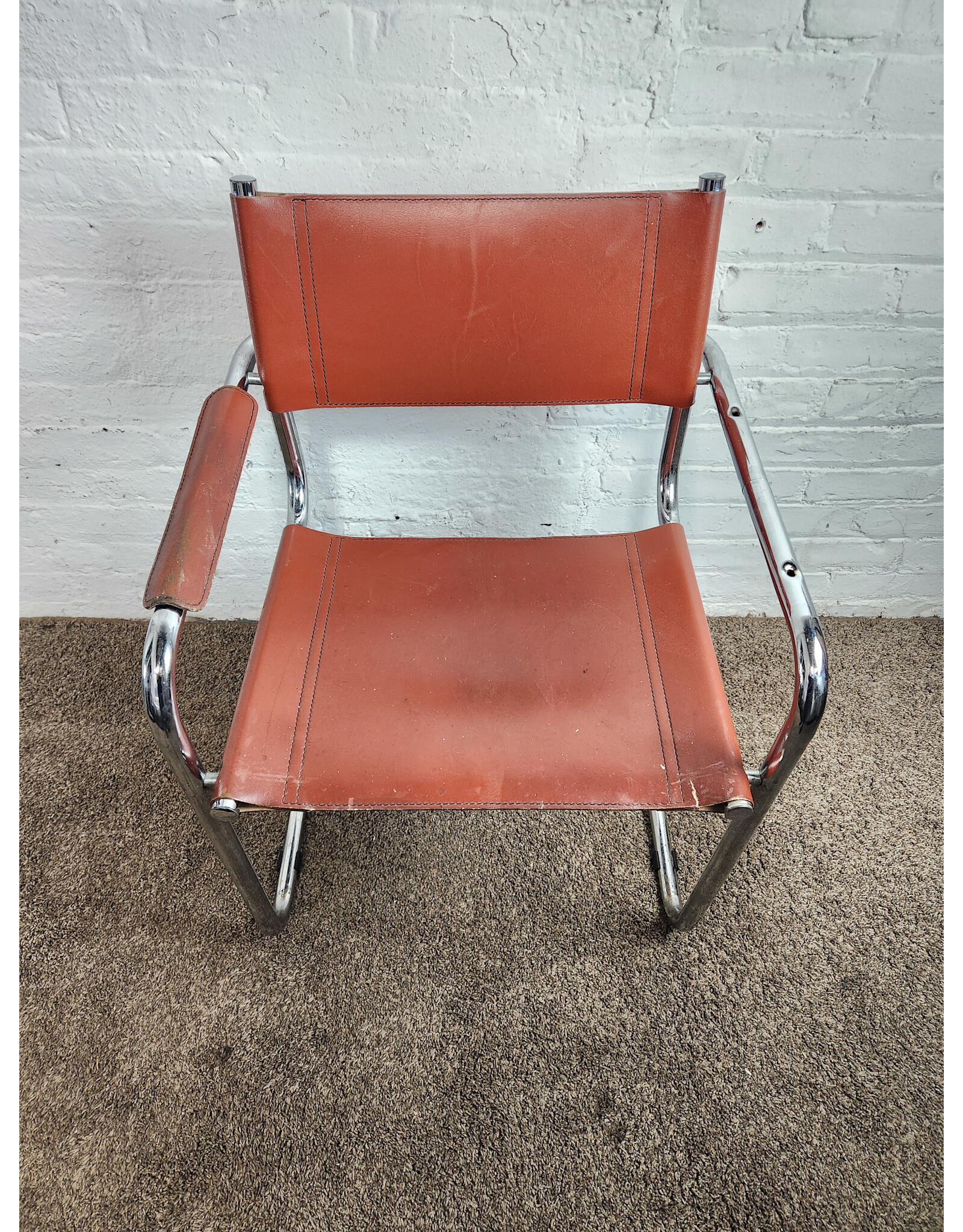 Vintage Chrome and Leather Cantilever Chair (Missing 1 Arm Rest)