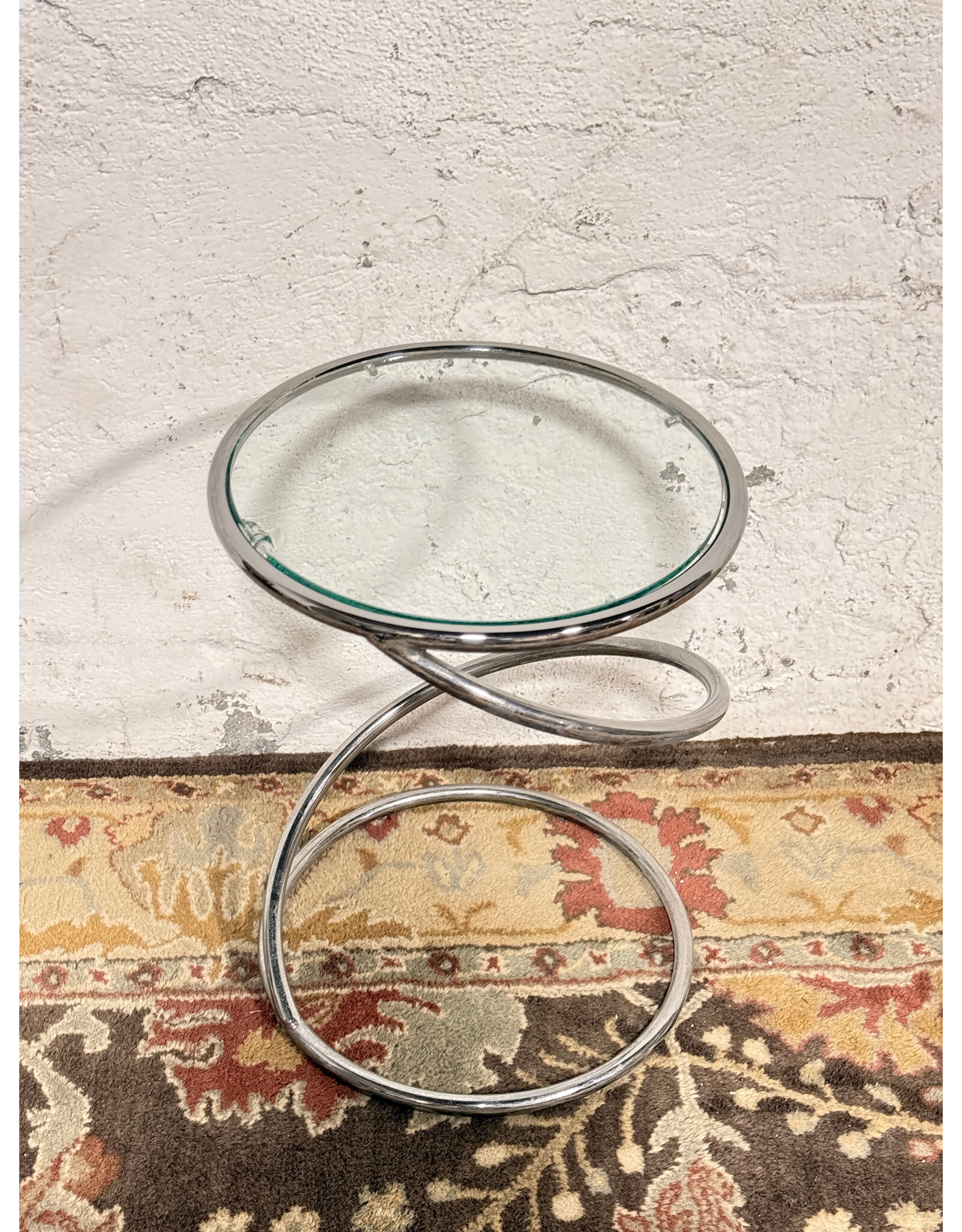Rosen For Pace Modern Chrome Spiral Glass Top Side/End Table