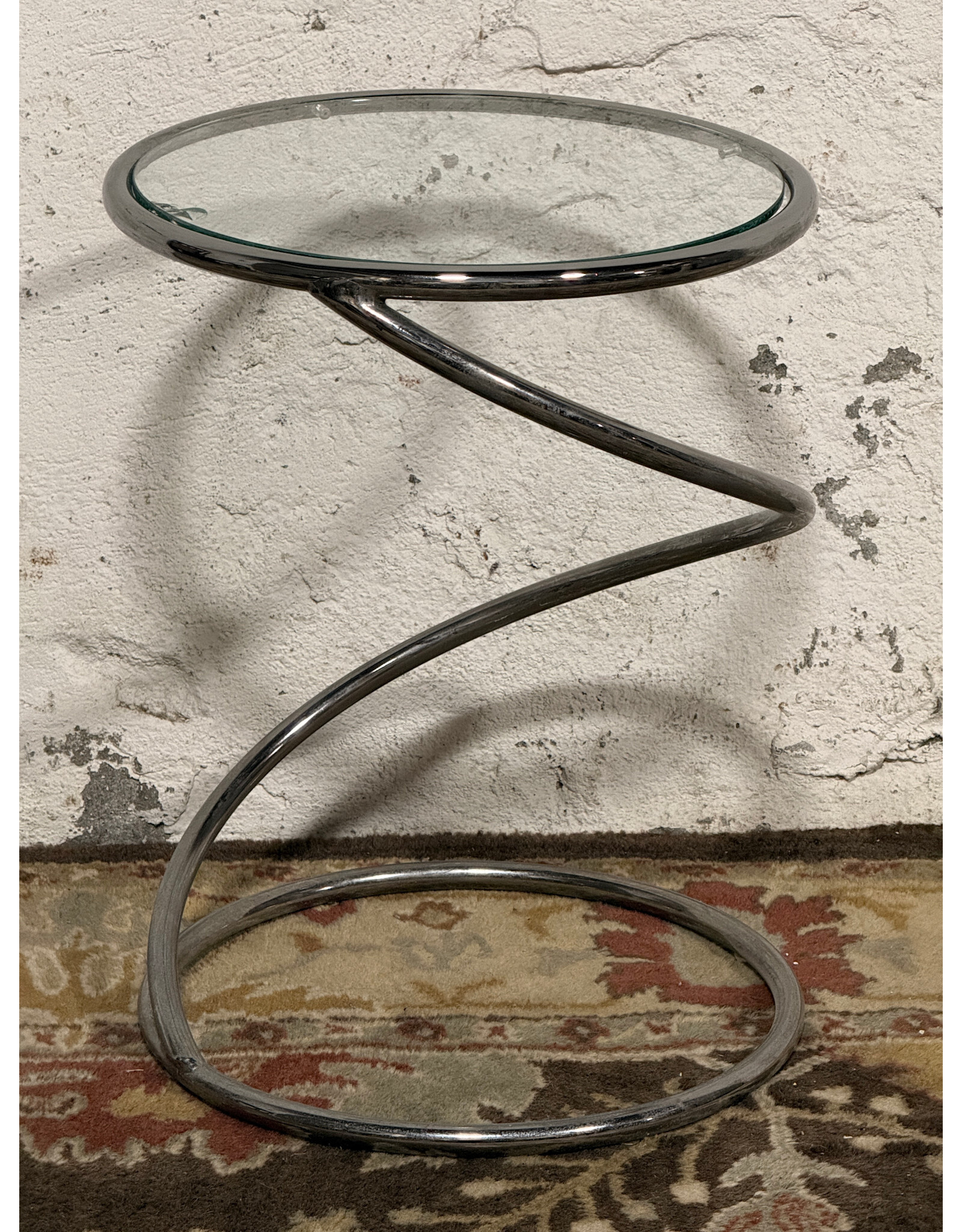 Rosen For Pace Modern Chrome Spiral Glass Top Side/End Table