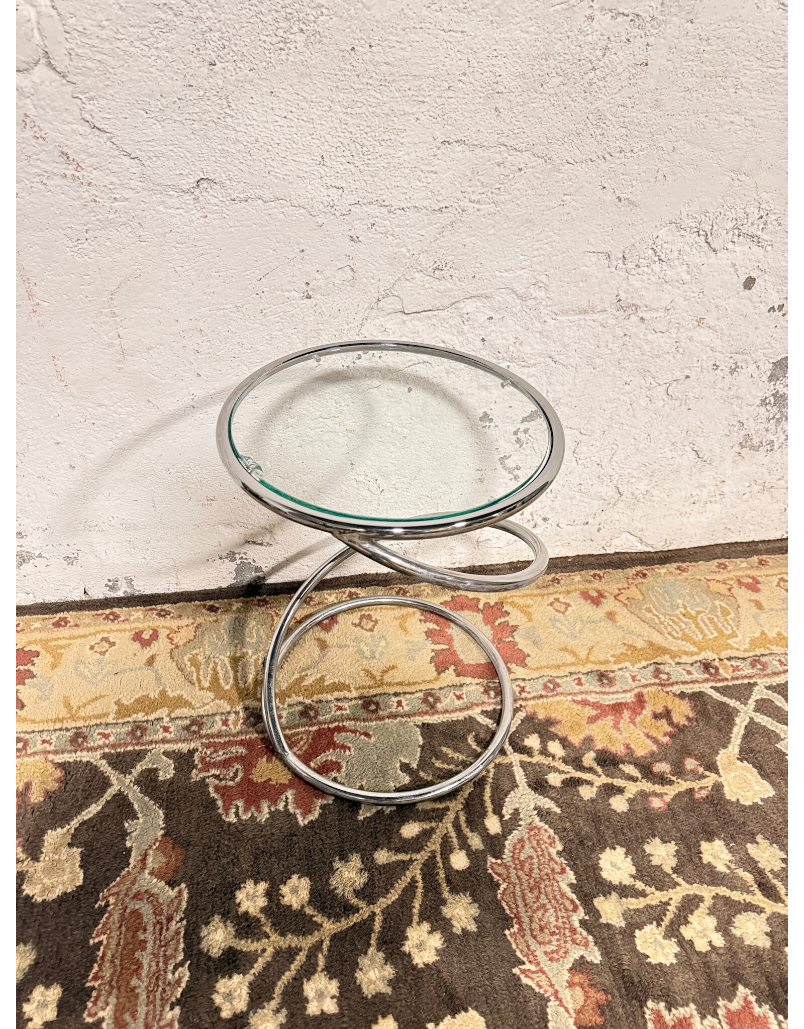 Rosen For Pace Modern Chrome Spiral Glass Top Side/End Table