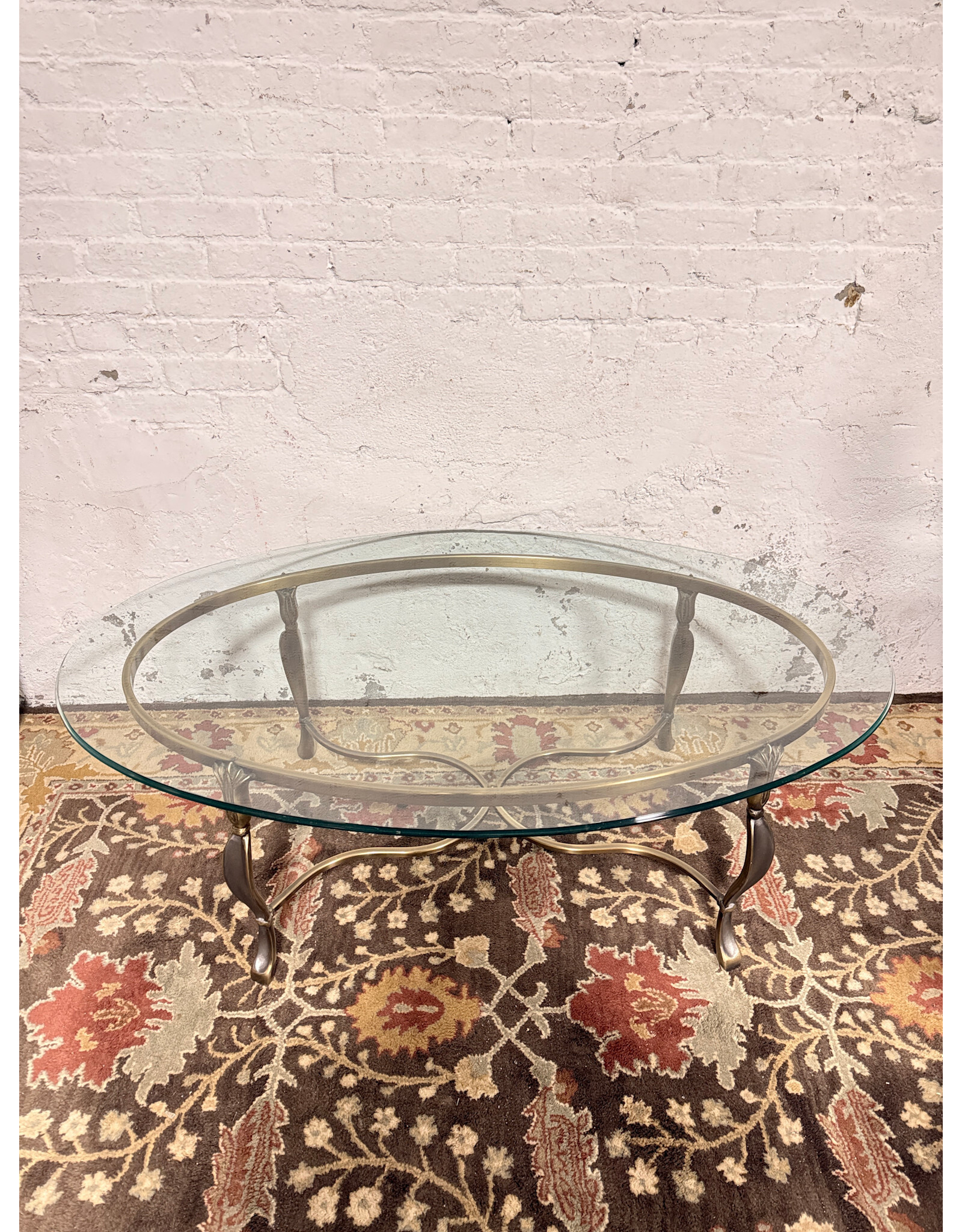 Vintage Brass Base & Oval Glass Coffee Table