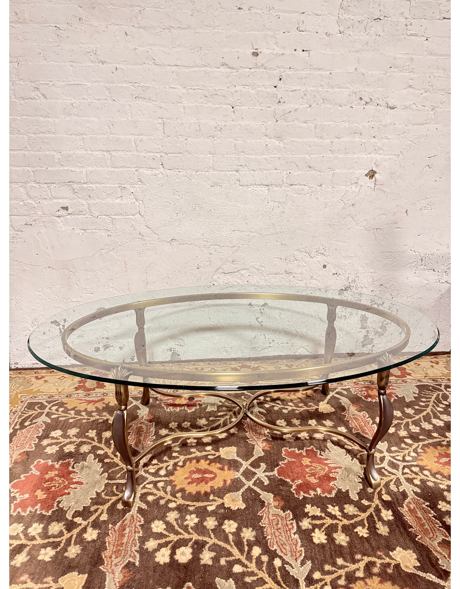 Vintage Brass Base & Oval Glass Coffee Table