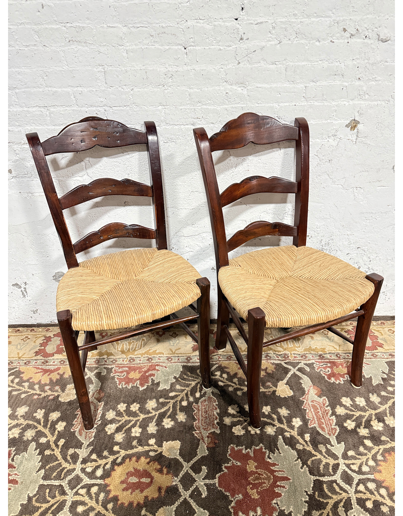 Wooden Ladder Back Dining Chair with Woven Seat