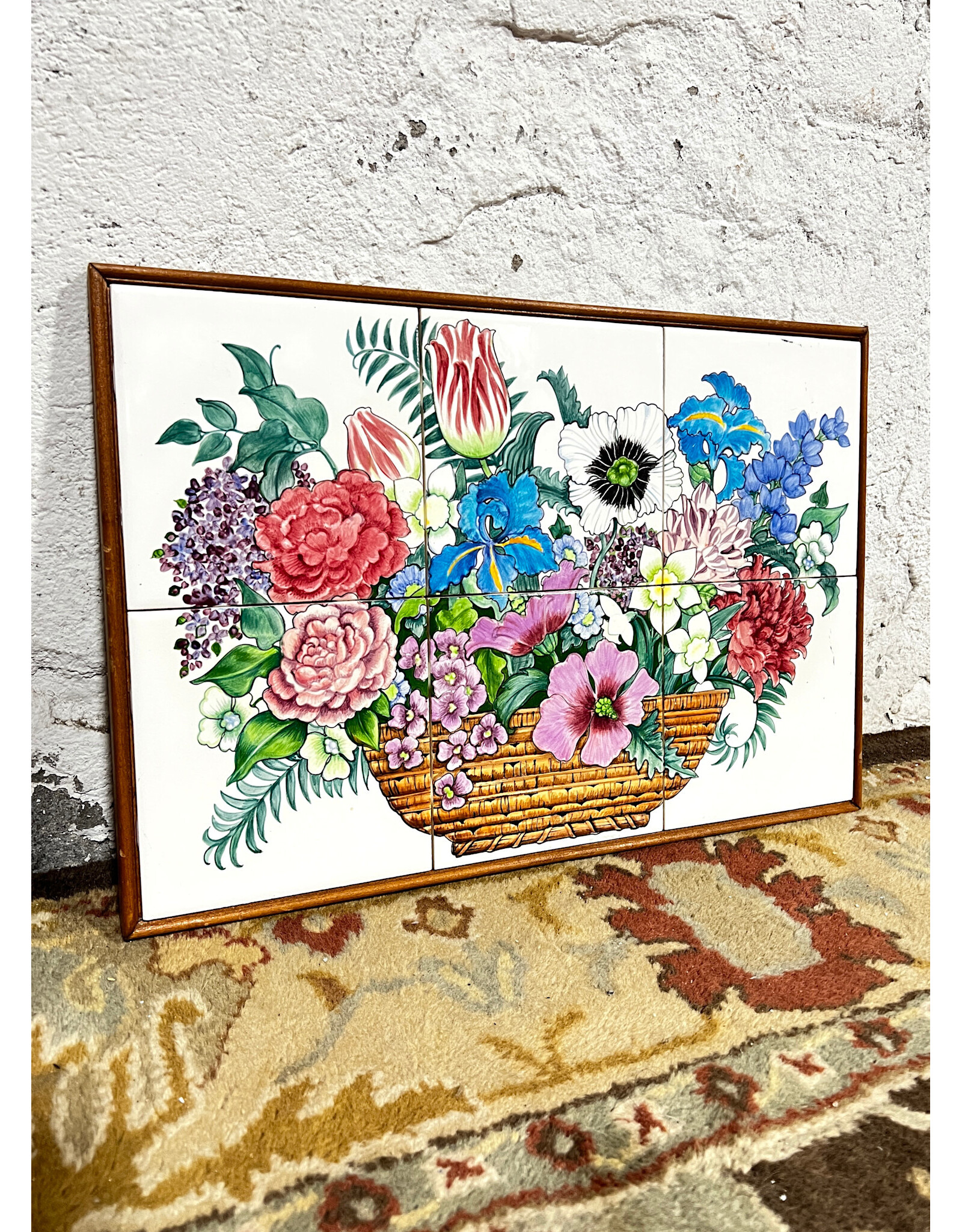 Floral Basket, framed tile mural