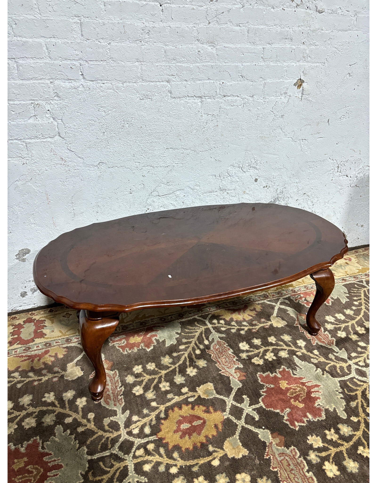 Queen Anne Style Cherry Wood Oval Coffee Table