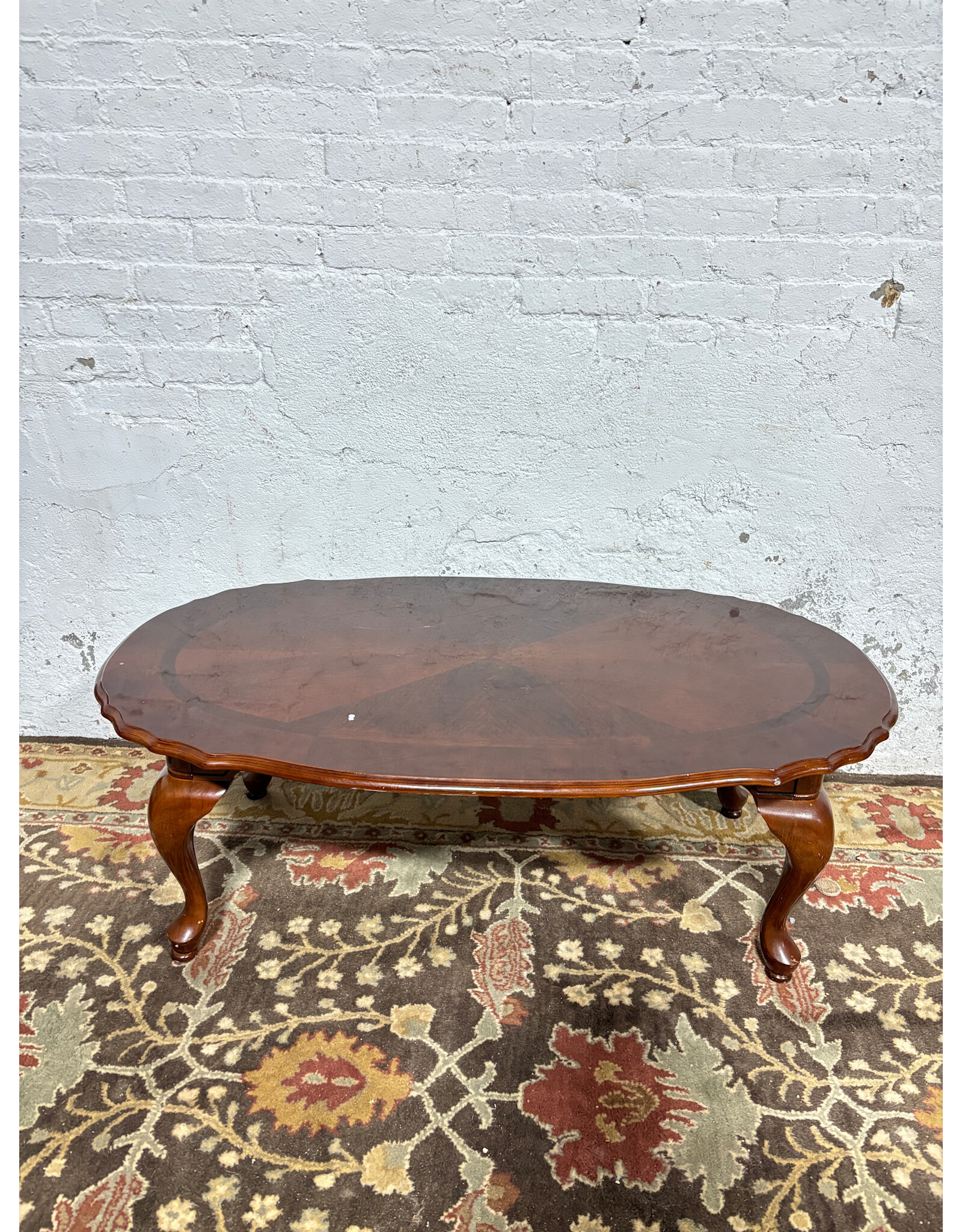 Queen Anne Style Cherry Wood Oval Coffee Table