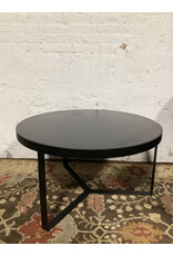 Black Round Industrial Metal & Wood Coffee Table