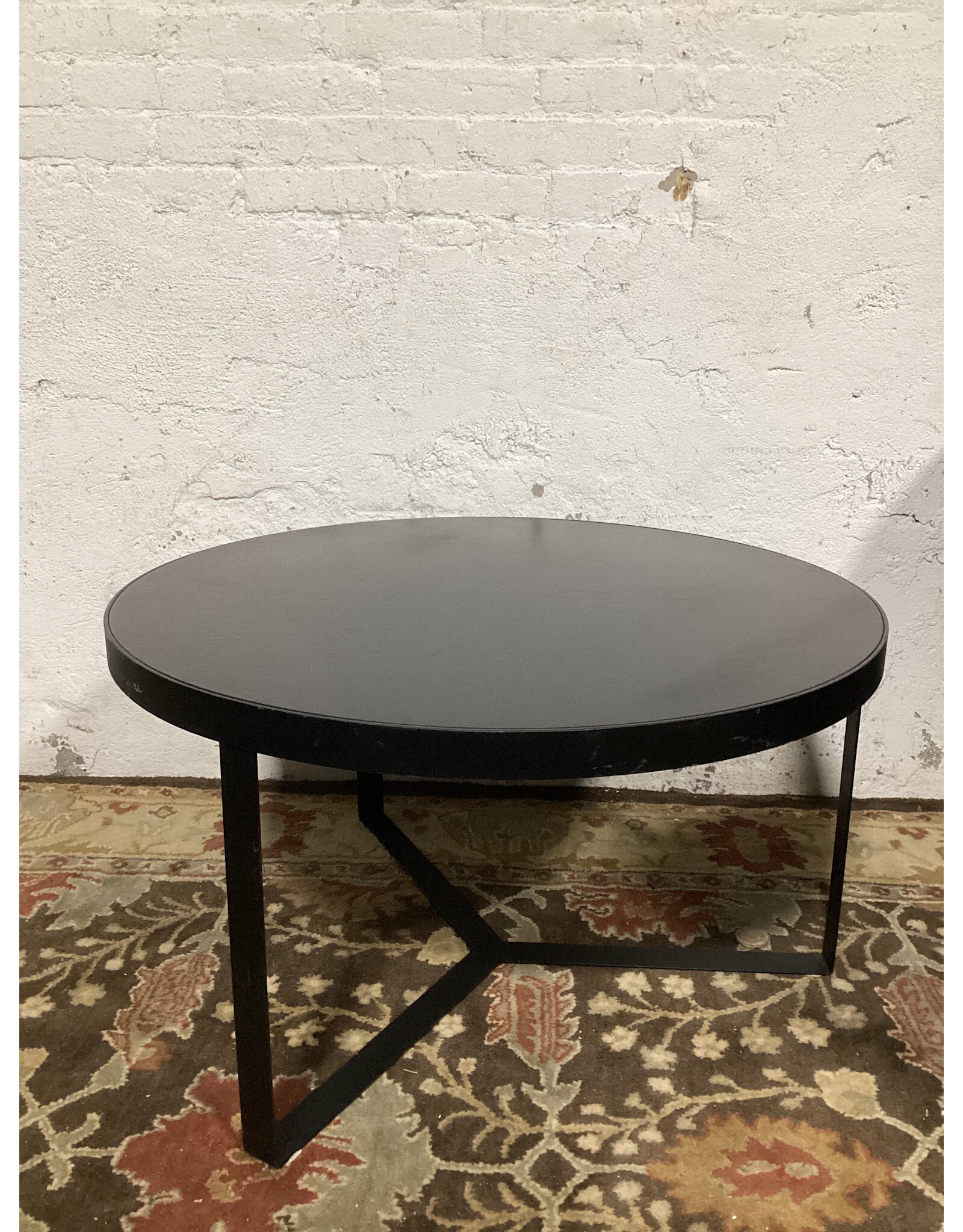 Black Round Industrial Metal & Wood Coffee Table