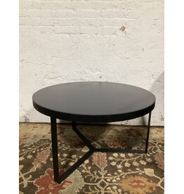 Black Round Industrial Metal & Wood Coffee Table