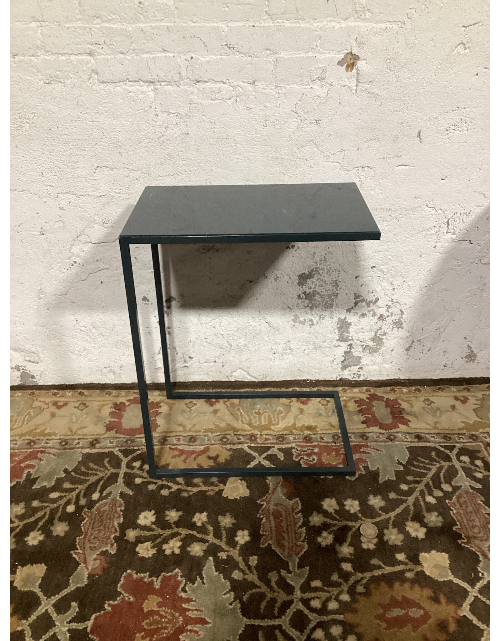 Teal Enamel C-Table with Metal Frame