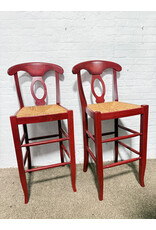 Red Wood Wicker Seat Bar Stool by Pottery Barn