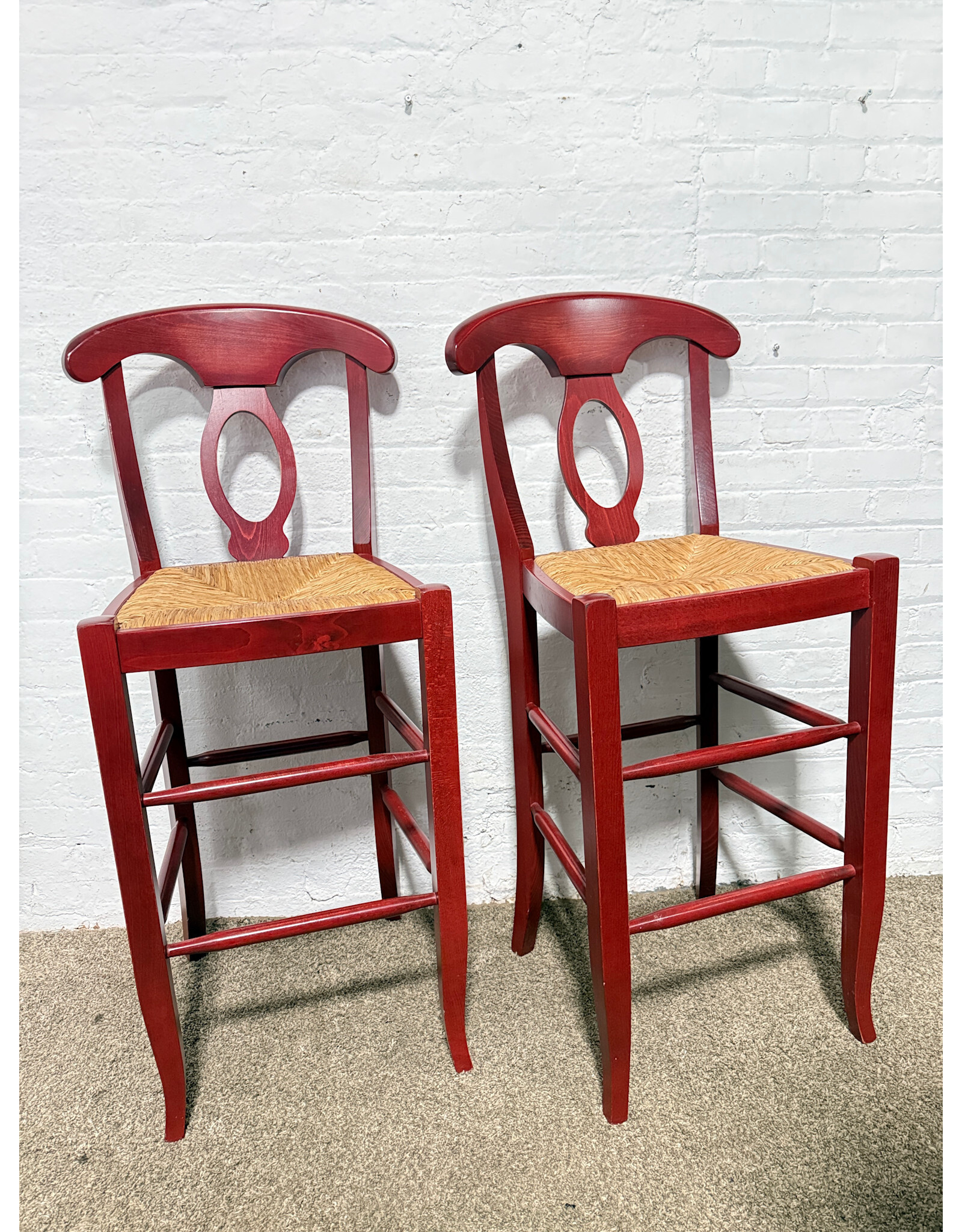 Red Wood Wicker Seat Bar Stool by Pottery Barn