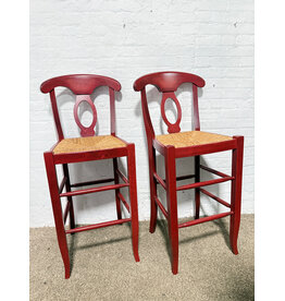 POTTERY BARN Red Wood Wicker Seat Bar Stool by Pottery Barn