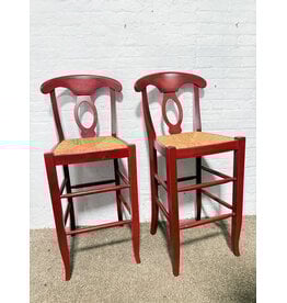 Red Wood Wicker Seat Bar Stool by Pottery Barn