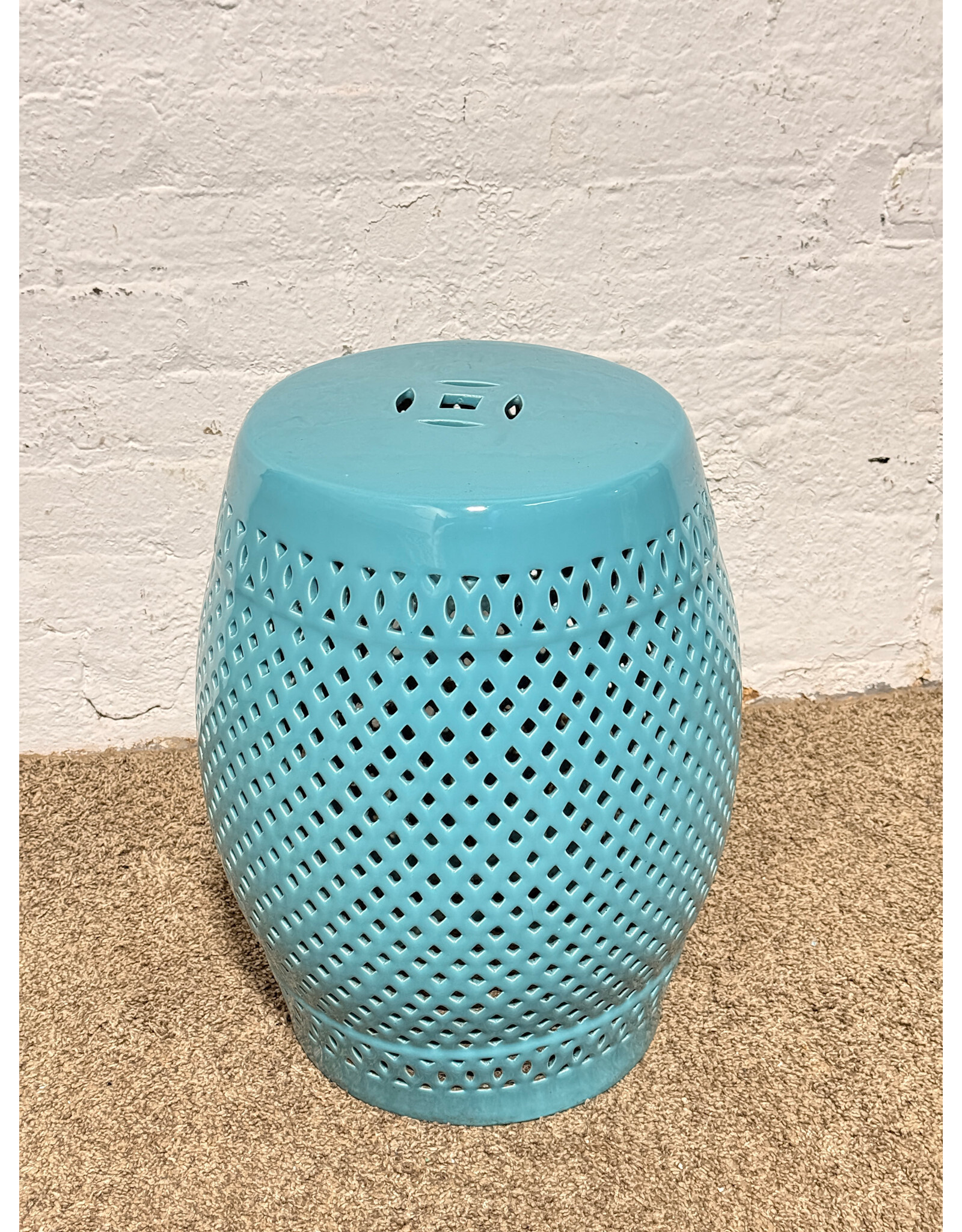 Diamond Pattern Patio Garden Stool in Robin's Egg Blue by Safavieh