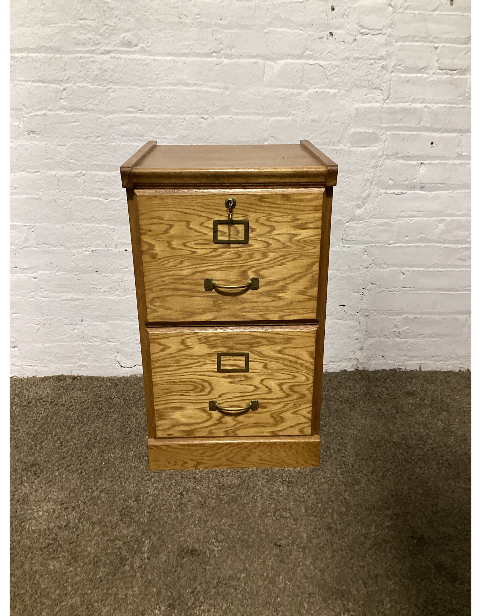Vintage Two-Drawer Locking Wood Filing Cabinet