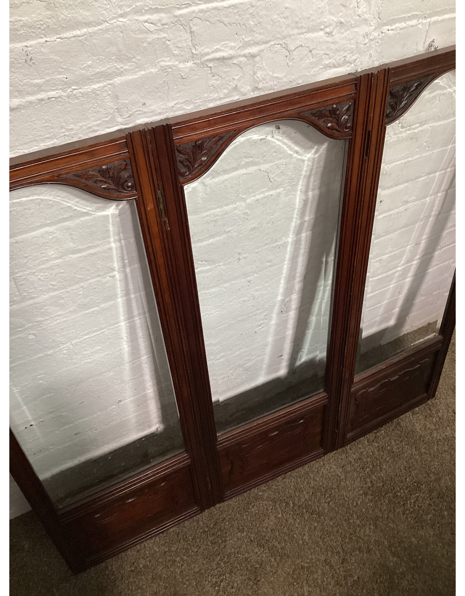 Victorian Style 3 Panel Glass & Wood Screen