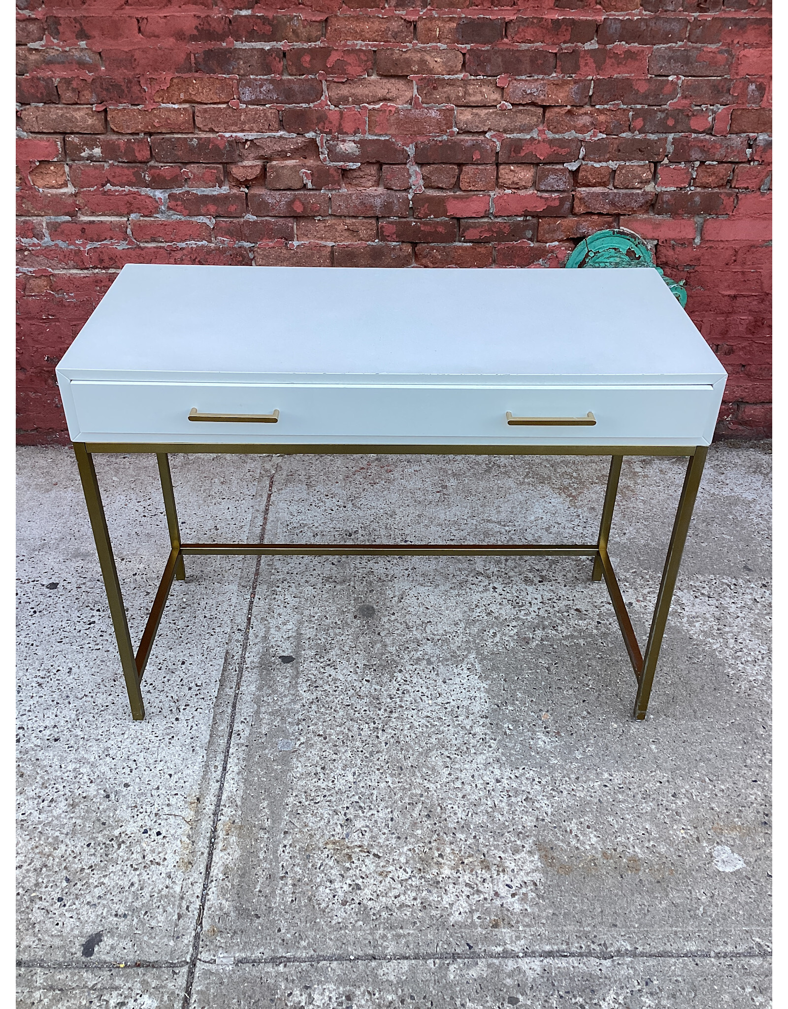 White & Gold 2-Drawer Writing Desk (damaged)