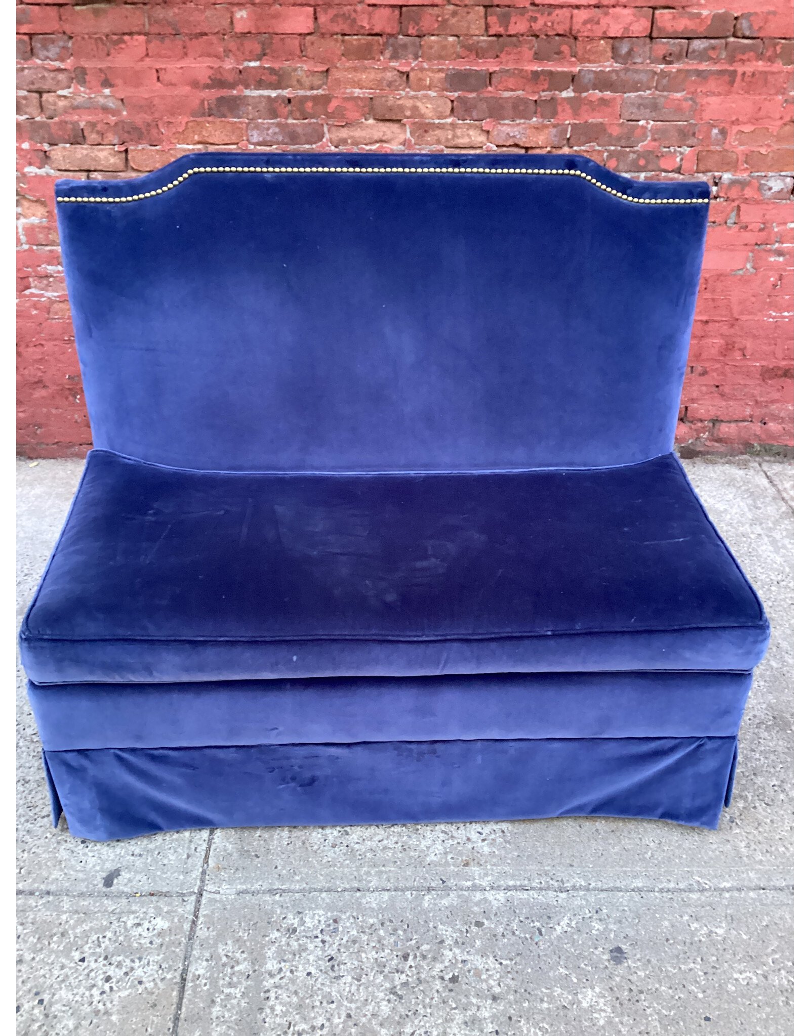 Ballard Designs Blue Velvet Nailhead Sofa Bench