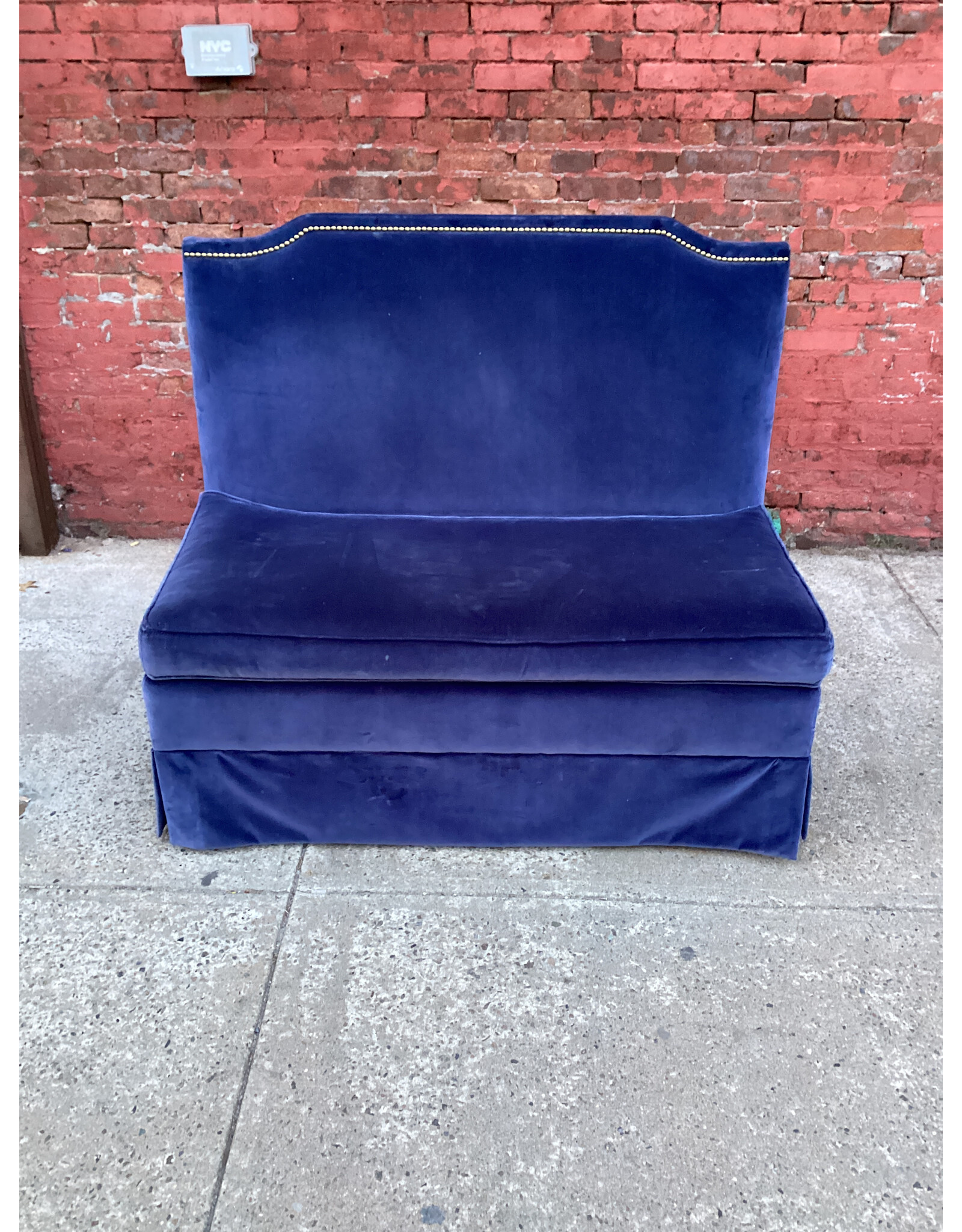 Ballard Designs Blue Velvet Nailhead Sofa Bench