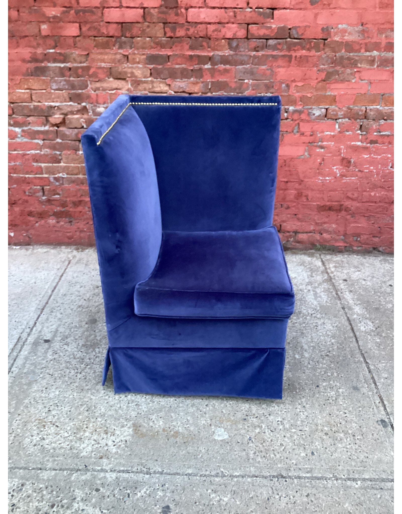 Ballard Designs Blue Velvet Nailhead Sofa Corner Seat