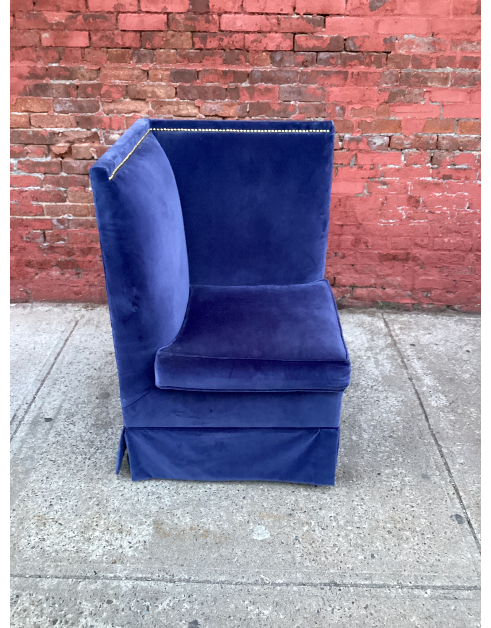 Ballard Designs Blue Velvet Nailhead Sofa Corner Seat